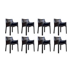 Mario Bellini "CAB 413" per Cassina, pelle nera, 1977, set di 8 sedie
