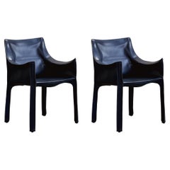 Chaises de salle à manger "CAB 413" de Mario Bellini pour Cassina, cuir bleu, 1977, lot de 2