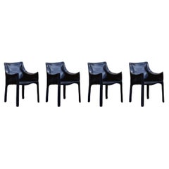 Mario Bellini "CAB 413" Chaises de salle à manger pour Cassina, cuir bleu, 1977, lot de 4