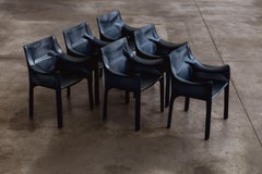 Mario Bellini “CAB 413” Dining Chairs for Cassina, Blue Leather, 1977, Set of 6