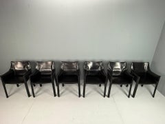 Mario Bellini CAB 413 Dining Chairs Set of Six, Black Leather, 1977