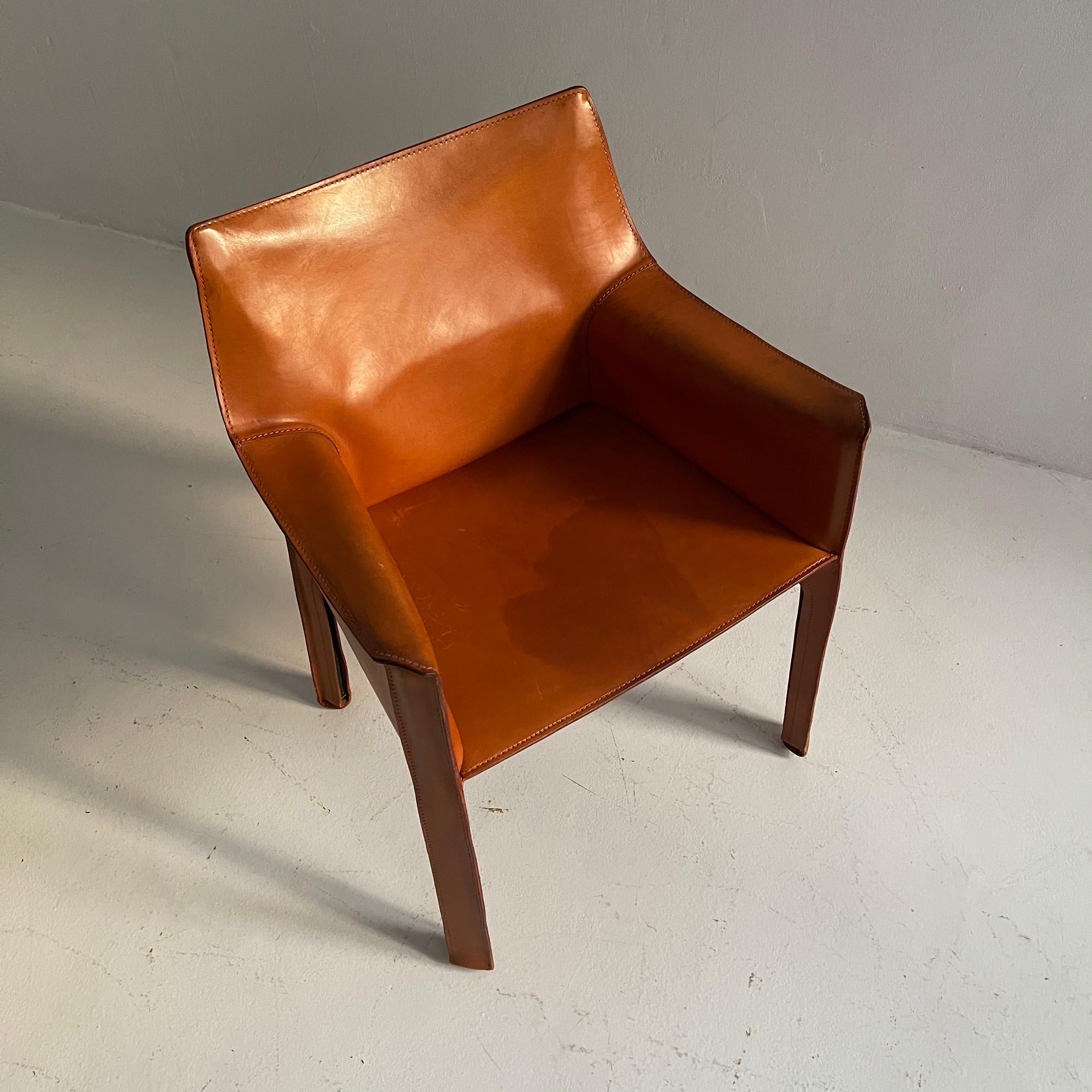Mario Bellini Cassina CAB 413 Pair Armchairs in Patinated Cognac Leather, 1970s 4