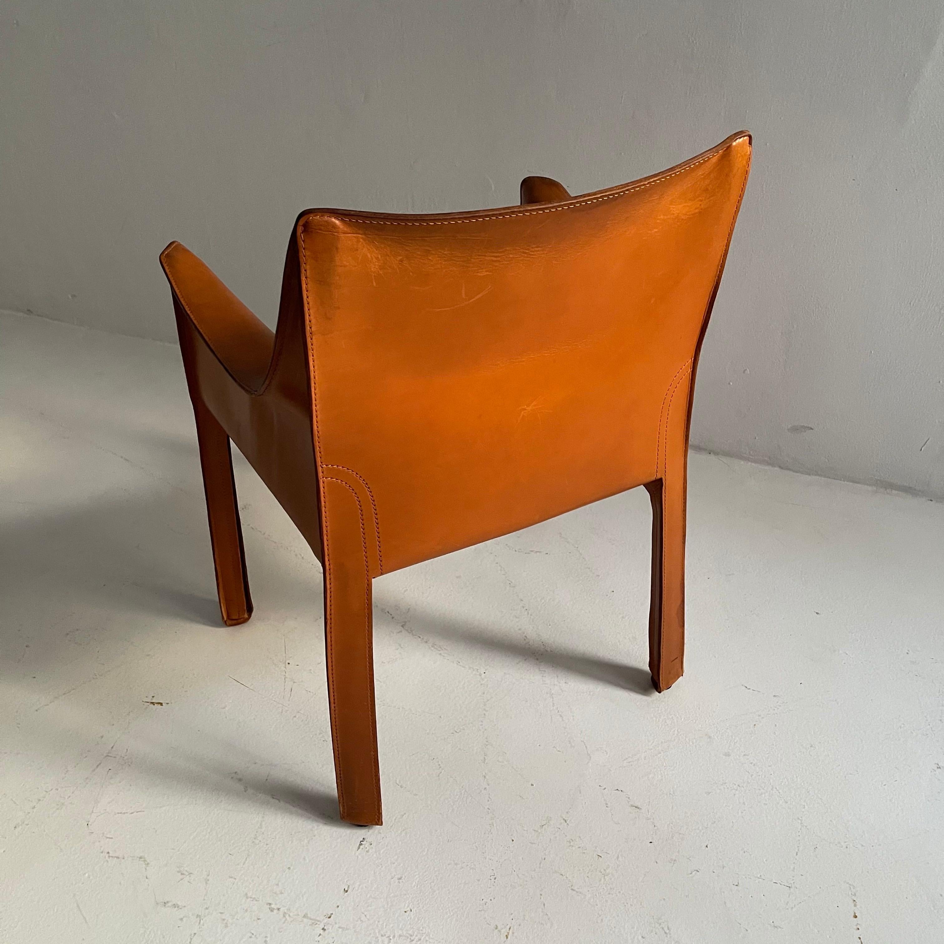Mario Bellini Cassina CAB 413 Pair Armchairs in Patinated Cognac Leather, 1970s 5