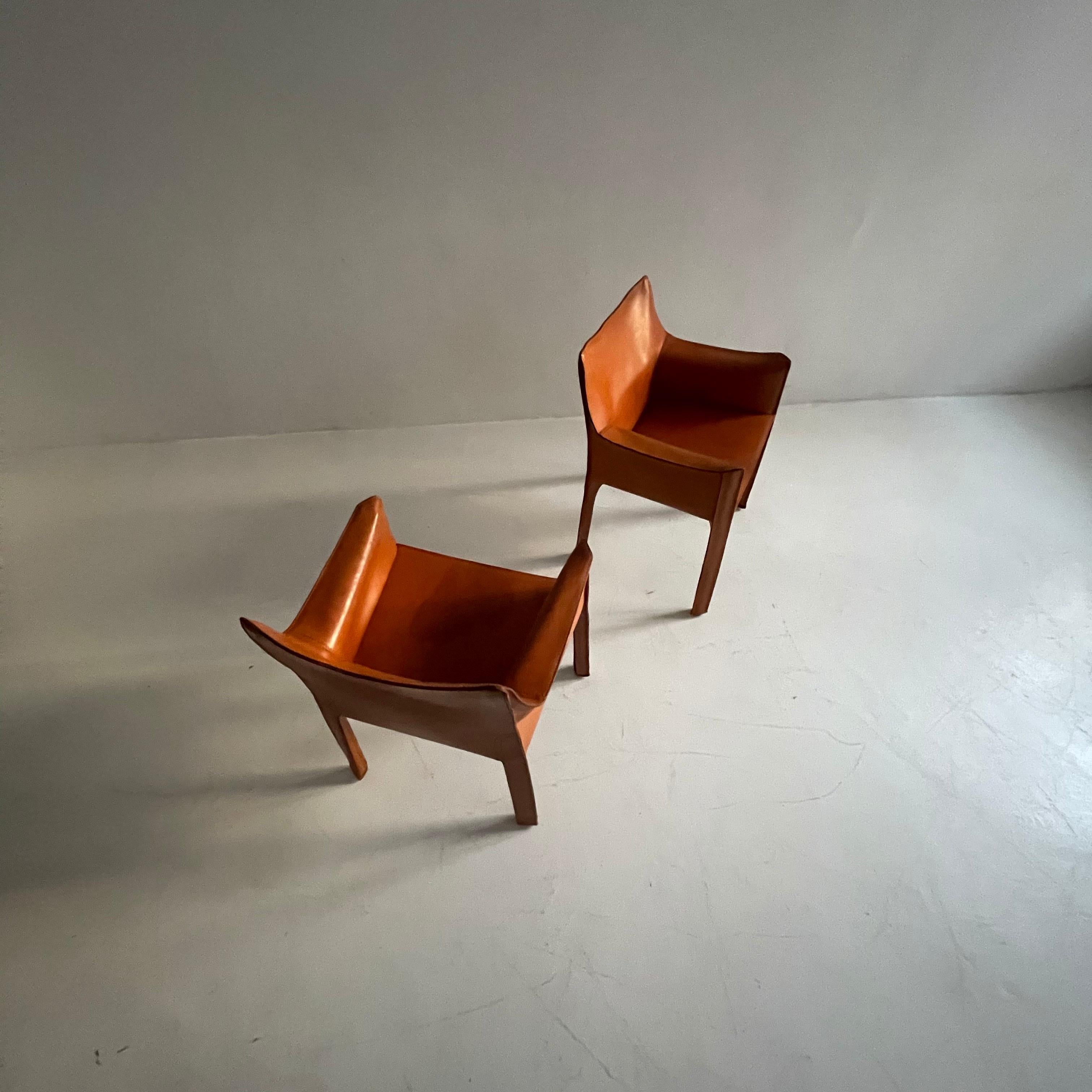 Mario Bellini Cassina CAB 413 Pair Armchairs in Patinated Cognac Leather, 1970s 1