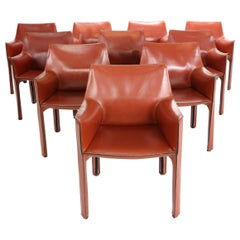 Vintage Mario Bellini "Cab-413" Set of 10 Leather Armchairs for Cassina, 1980s, Italy