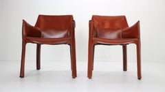 Mario Bellini "Cab-413" Set of 2 Leather Armchairs for Cassina, 1980s, Italy