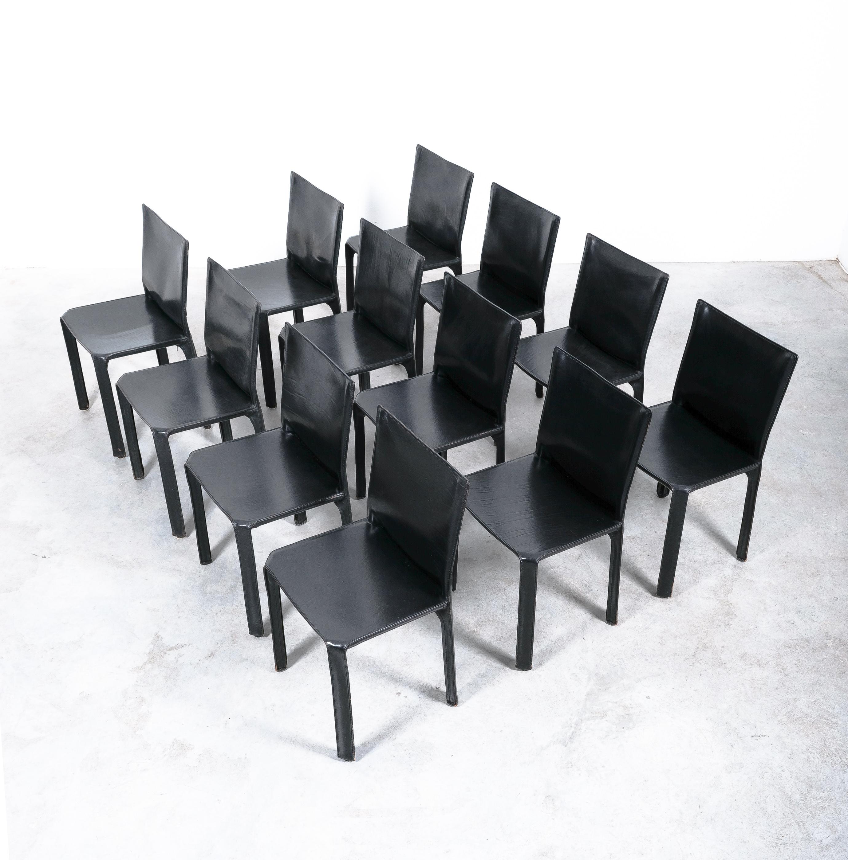 Mario Bellini Cab 413 Set of 6 Black Leather Dining Chairs, Italy 5