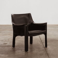 Mario Bellini “CAB” 414 Chairs for Cassina, Black Leather, 1977, Set of 3