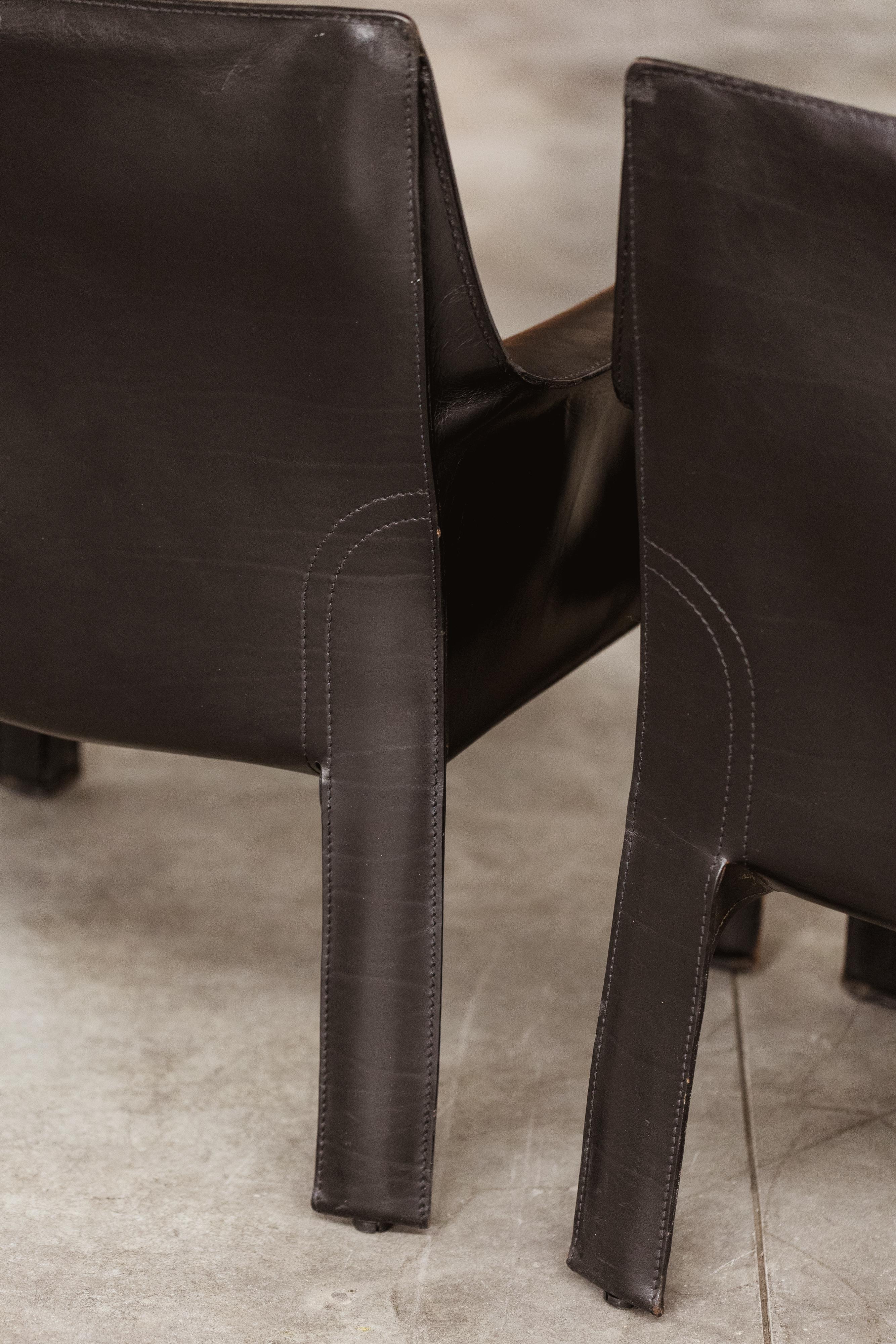 Mario Bellini “CAB” 414 Chairs for Cassina, Black Leather, 1977, Set of 3 For Sale 1
