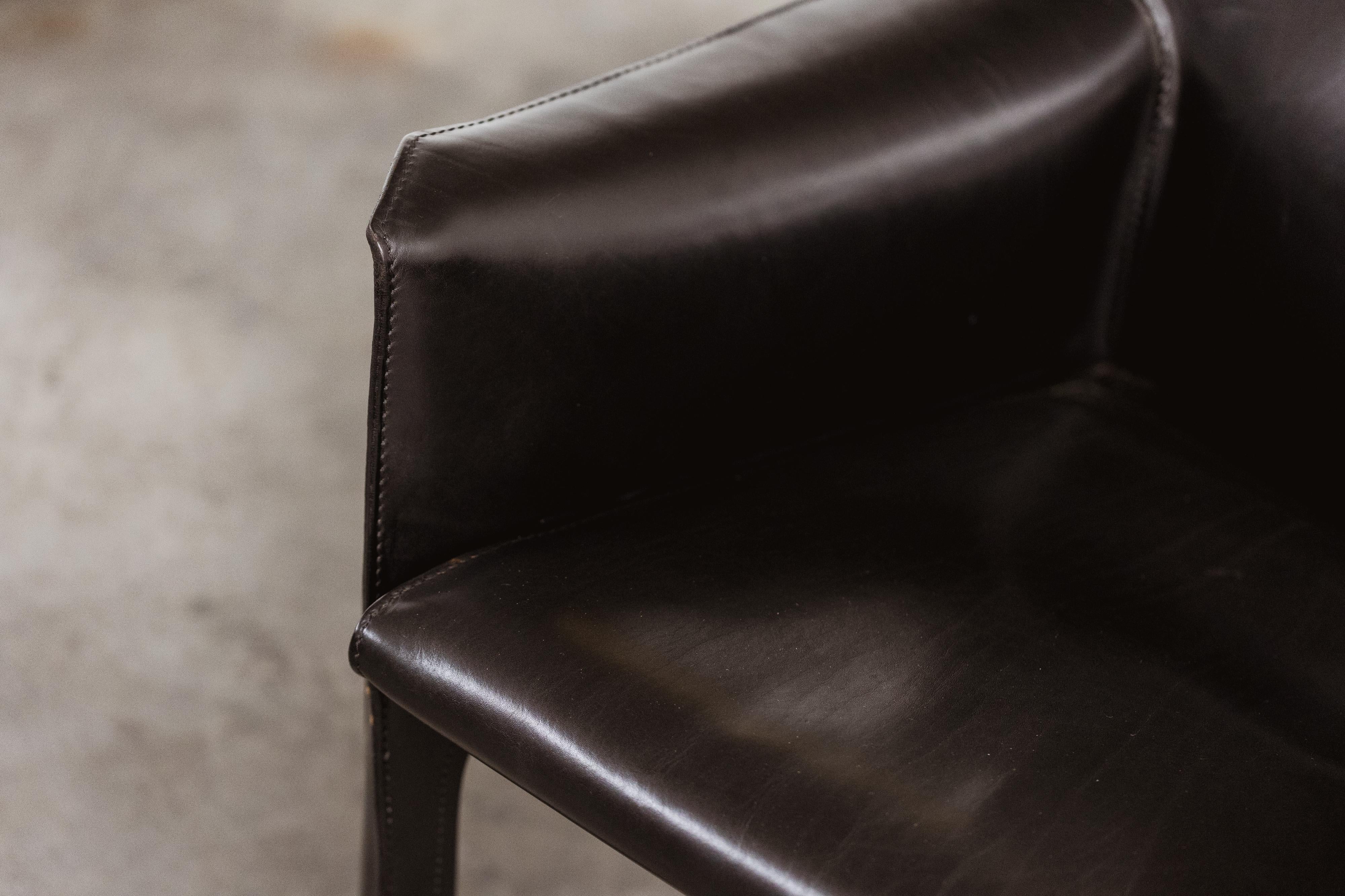 Mario Bellini CAB 414 Stühle für Cassina, Schwarzes Leder, 1977, 2 Stück im Angebot 7