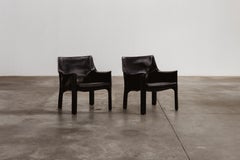 Mario Bellini “CAB” 414 Chairs for Cassina, Black Leather, 1977, Set of 2