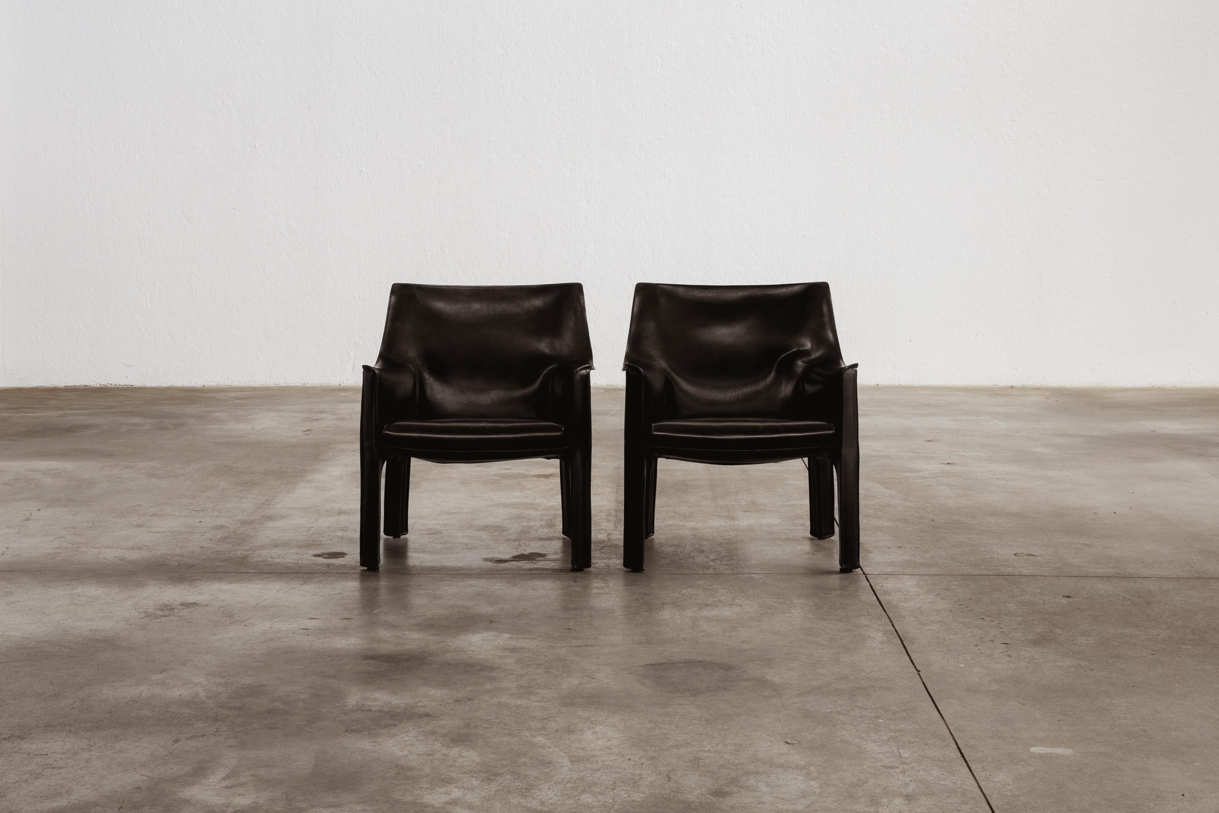 Mario Bellini CAB 414 Stühle für Cassina, Schwarzes Leder, 1977, 2 Stück (Italienisch) im Angebot