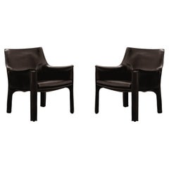 Mario Bellini "CAB" 414 Sedie per Cassina, Pelle nera, 1977, Set di 2