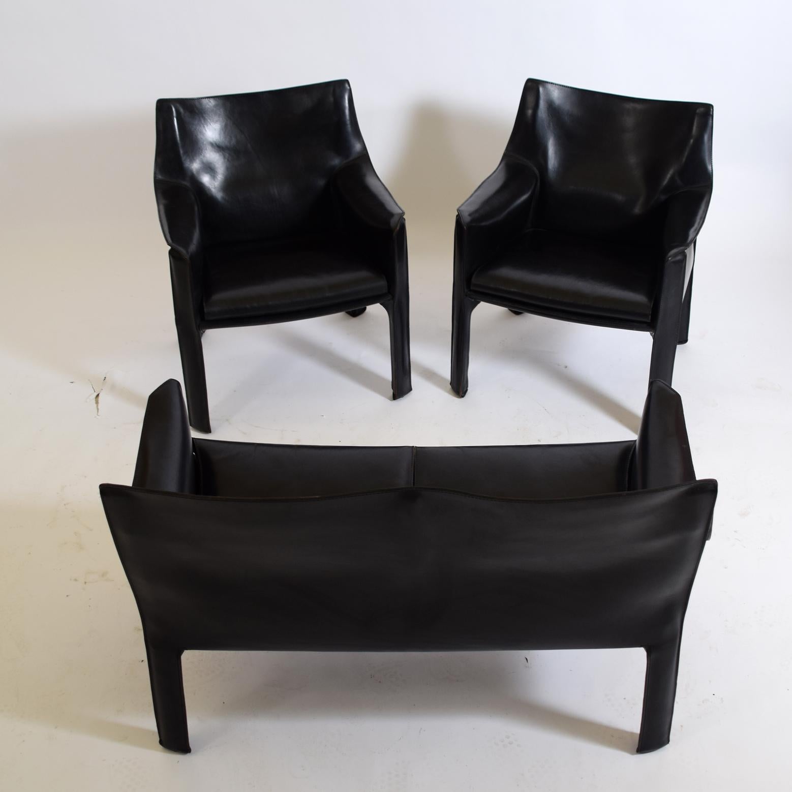 Leather Mario Bellini CAB 414Settee by Mario Bellini for Cassina For Sale