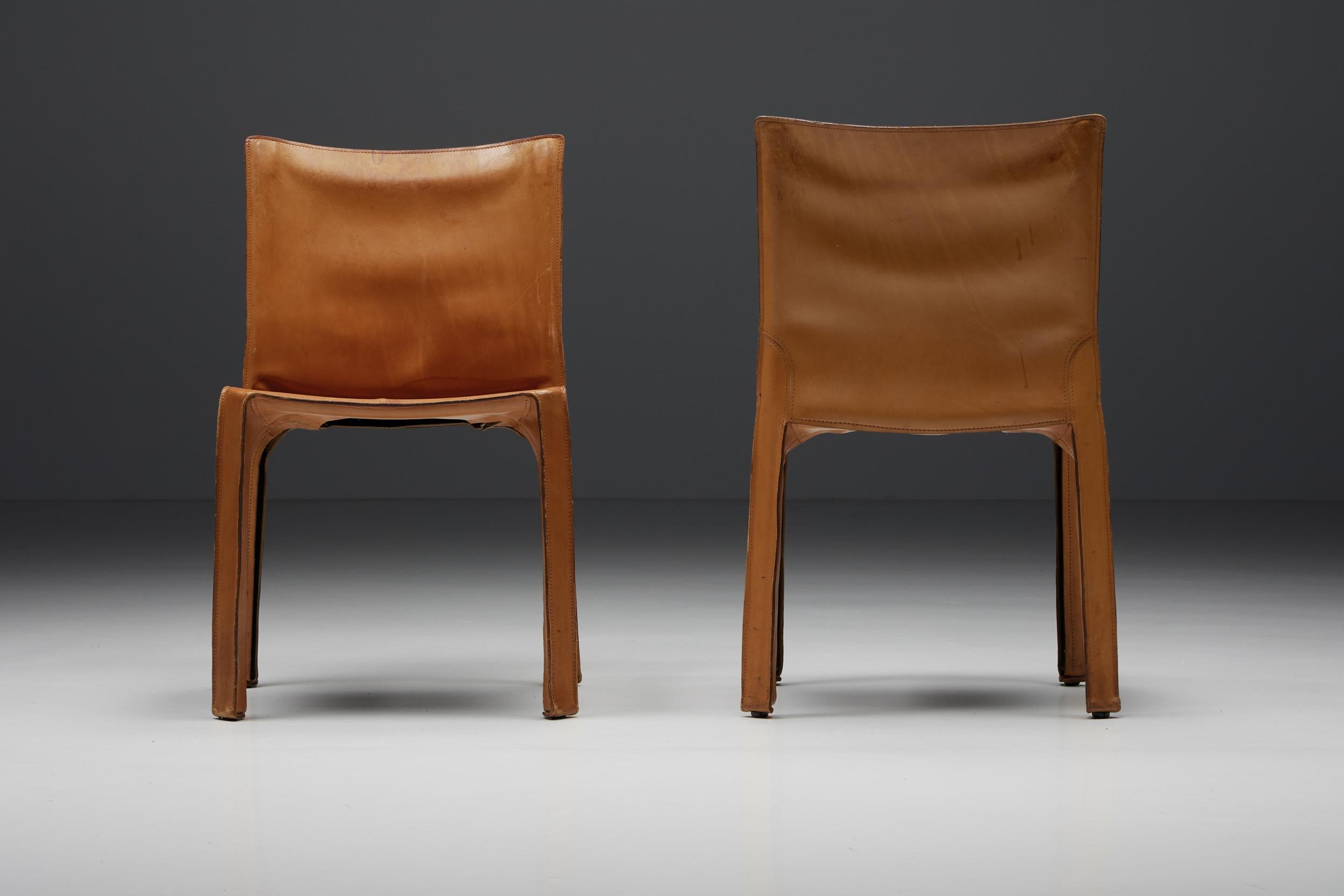 Mario Bellini Cab Chairs Cognac Leather Dining Chairs for Cassina, Italy, 1980's In Excellent Condition In Antwerp, BE