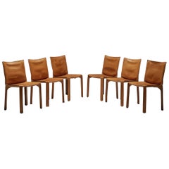 Mario Bellini Cab Chairs Cognacfarbene Leder-Esszimmerstühle für Cassina, Italien, 1980er Jahre