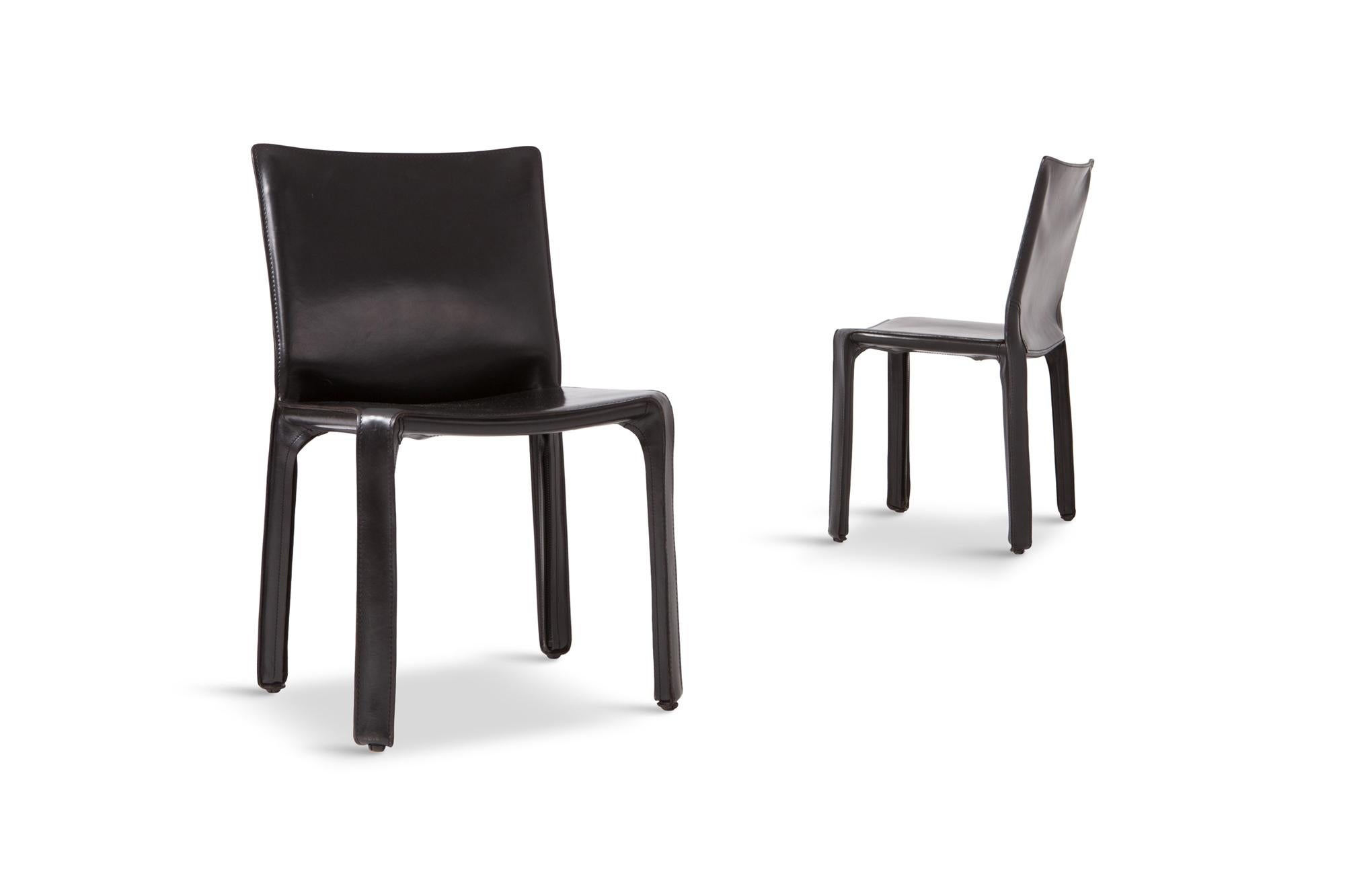 Mid-Century Modern Mario Bellini Cab Chairs in Black Leather for Cassina