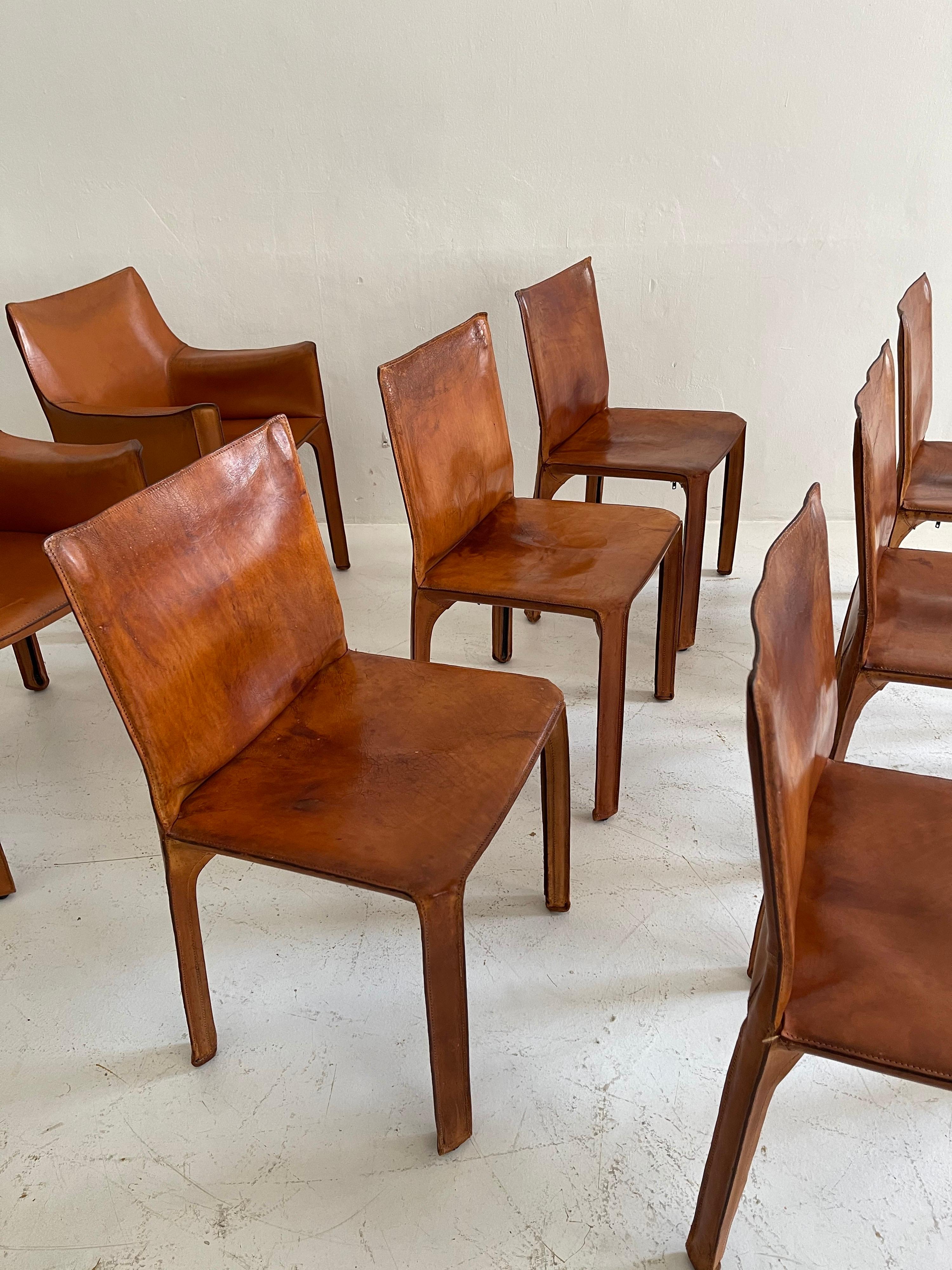 Mario Bellini CAB Chairs Set of Eight Cassina, Patinated Cognac Leather, 1970s 4