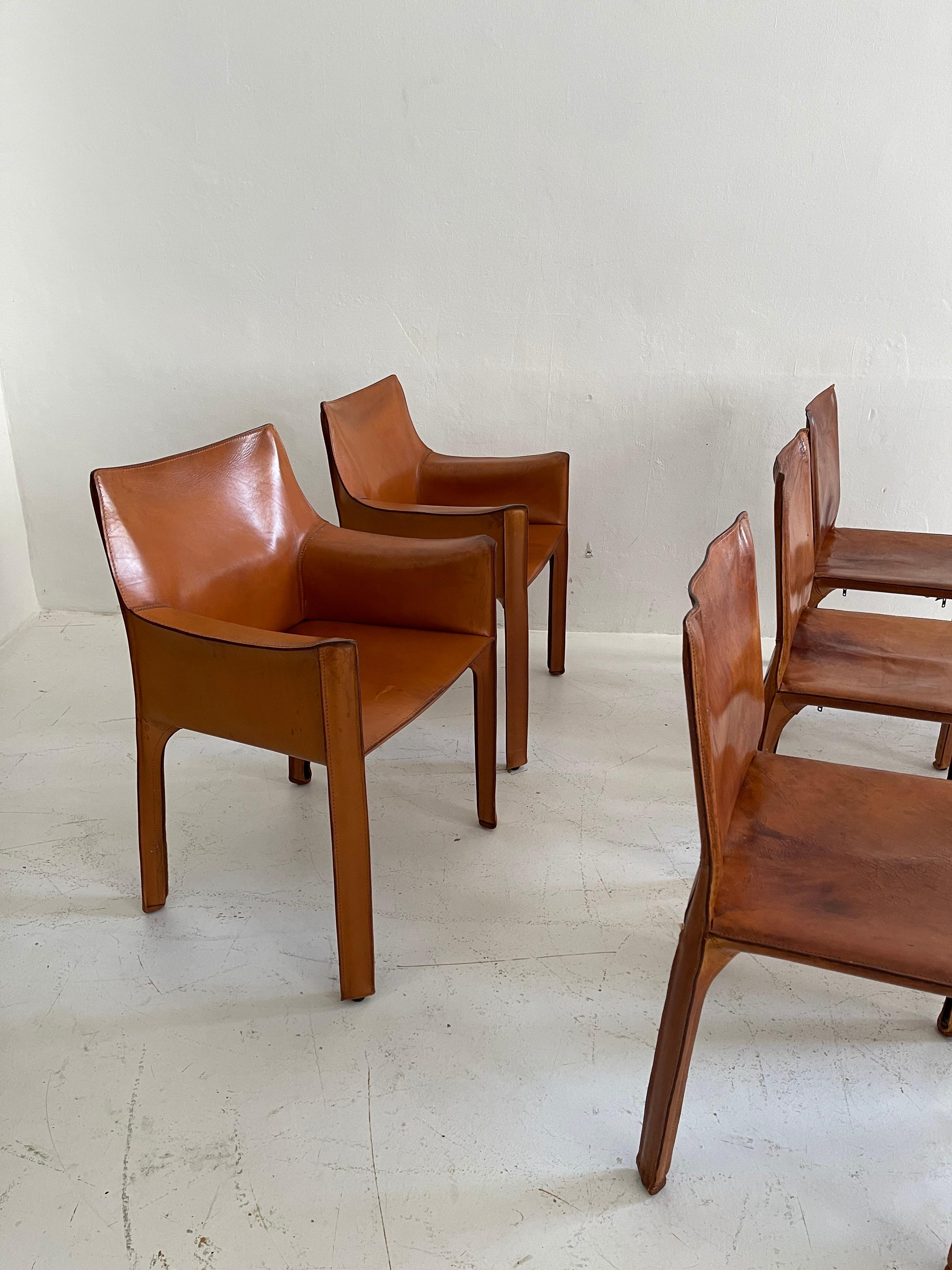 Mario Bellini CAB Chairs Set of Eight Cassina, Patinated Cognac Leather, 1970s 5