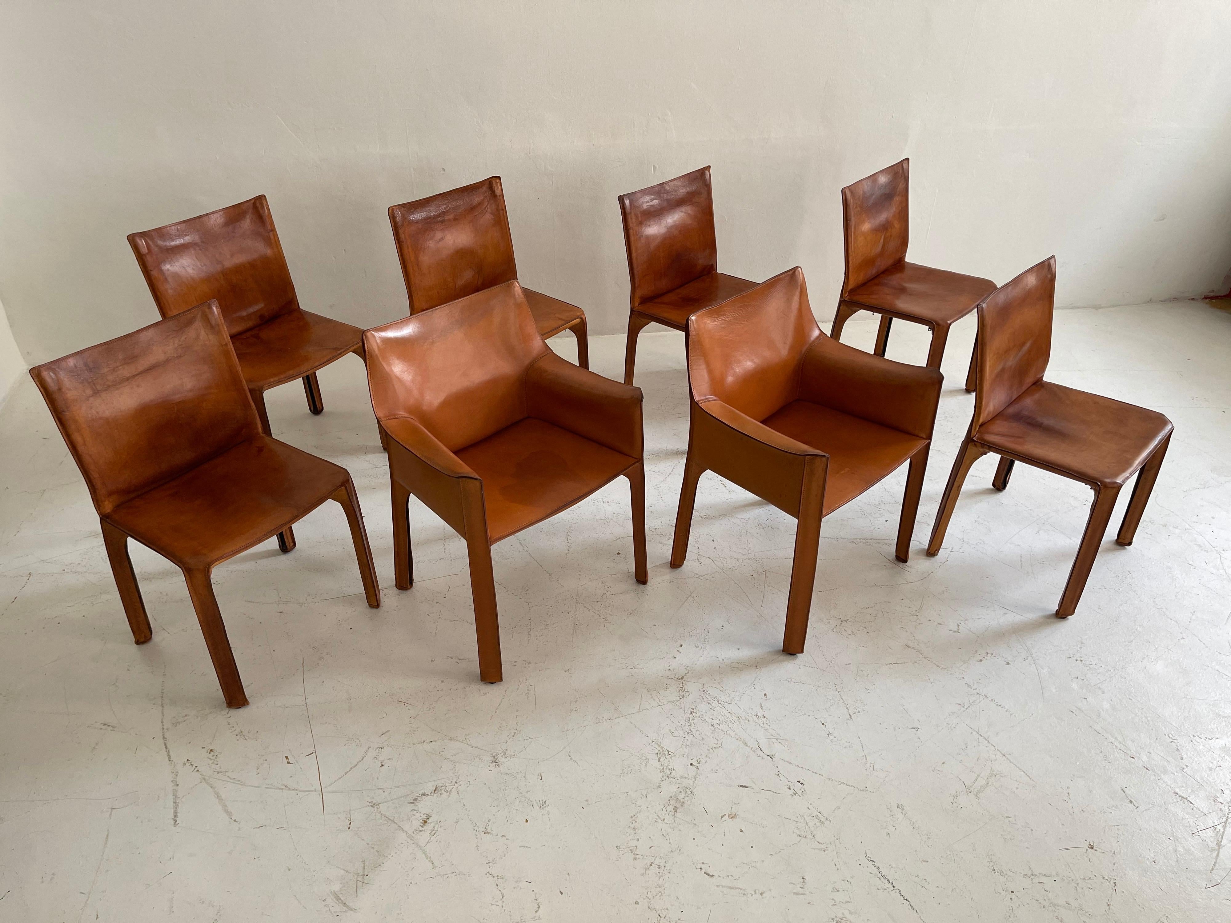 Mario Bellini CAB Chairs Set of Eight Cassina, Patinated Cognac Leather, 1970s 6
