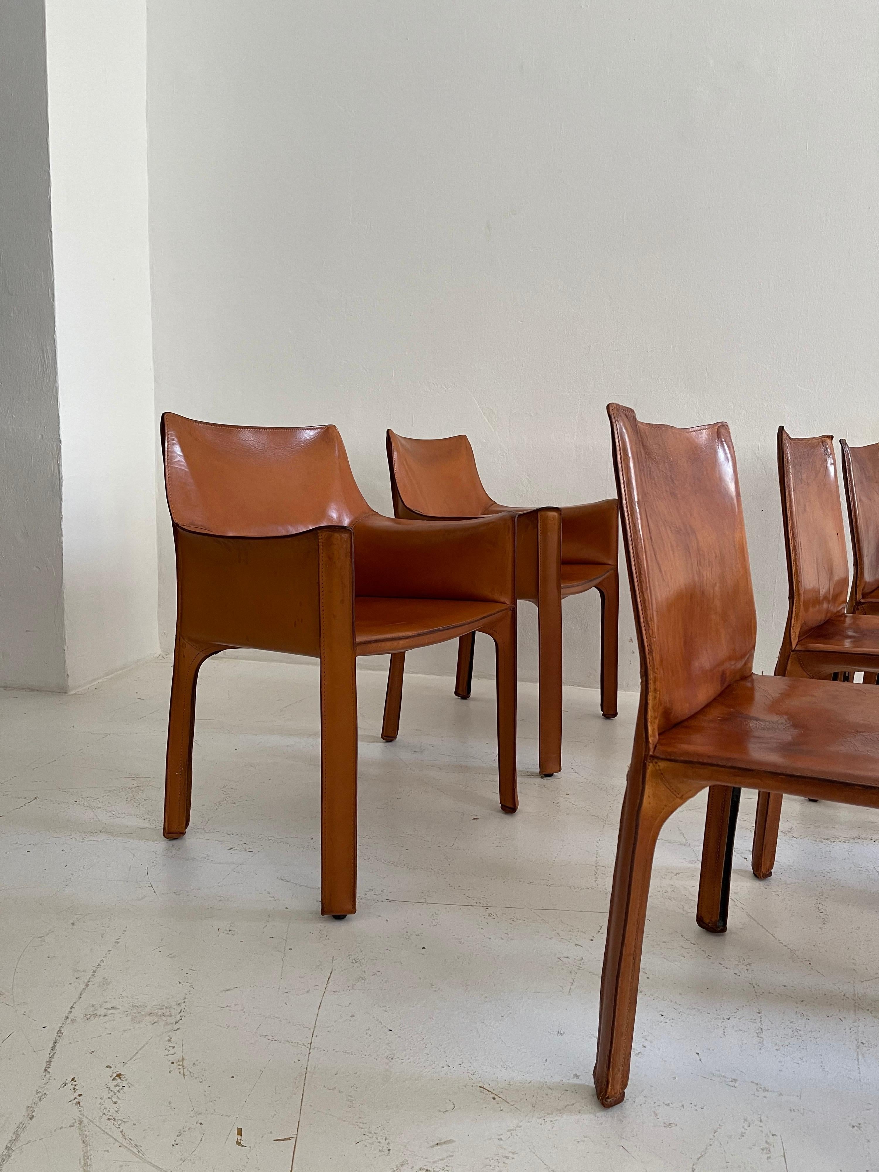 Mario Bellini CAB Chairs Set of Eight Cassina, Patinated Cognac Leather, 1970s 7