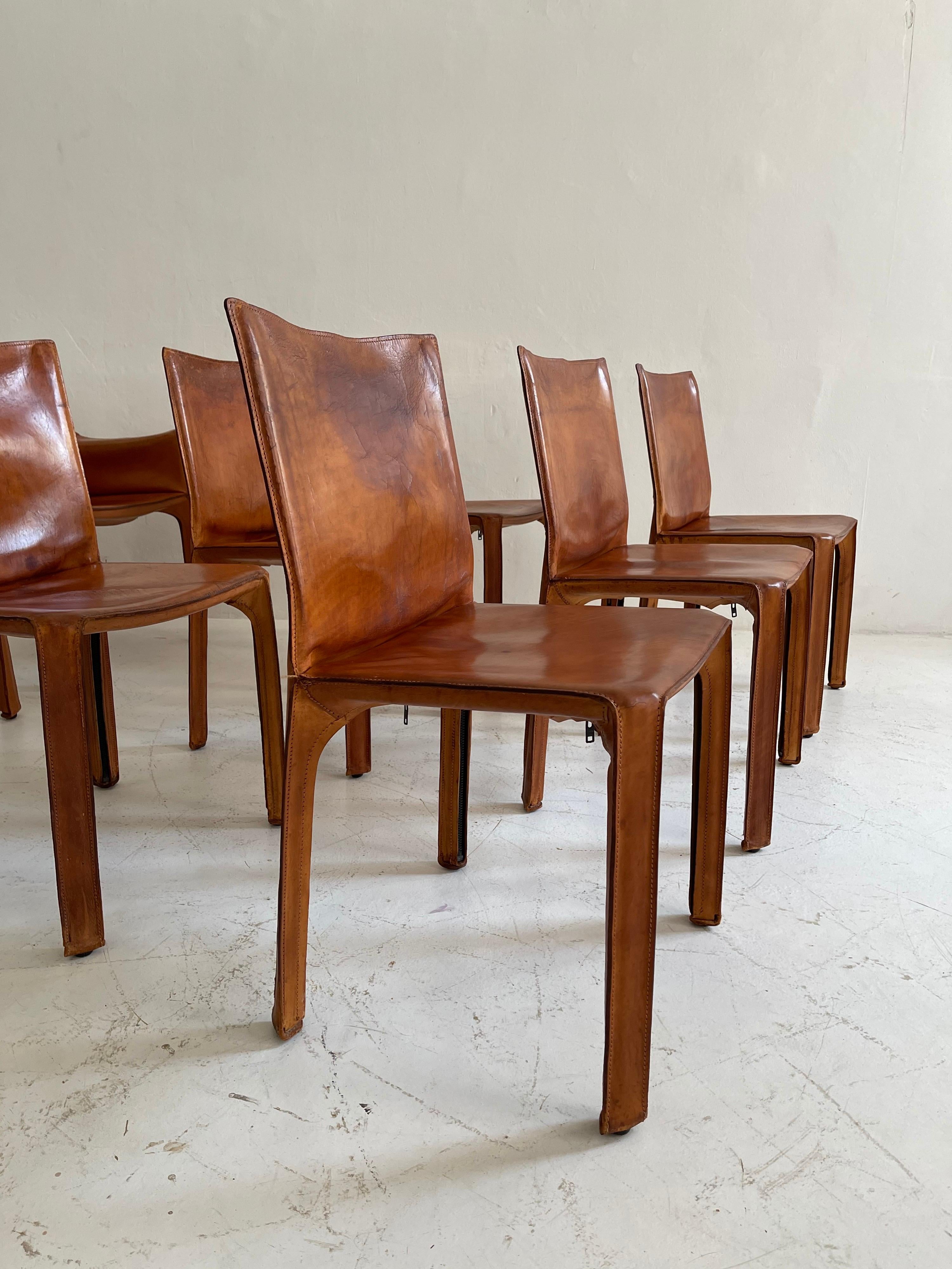 Mario Bellini CAB Chairs Set of Eight Cassina, Patinated Cognac Leather, 1970s 2