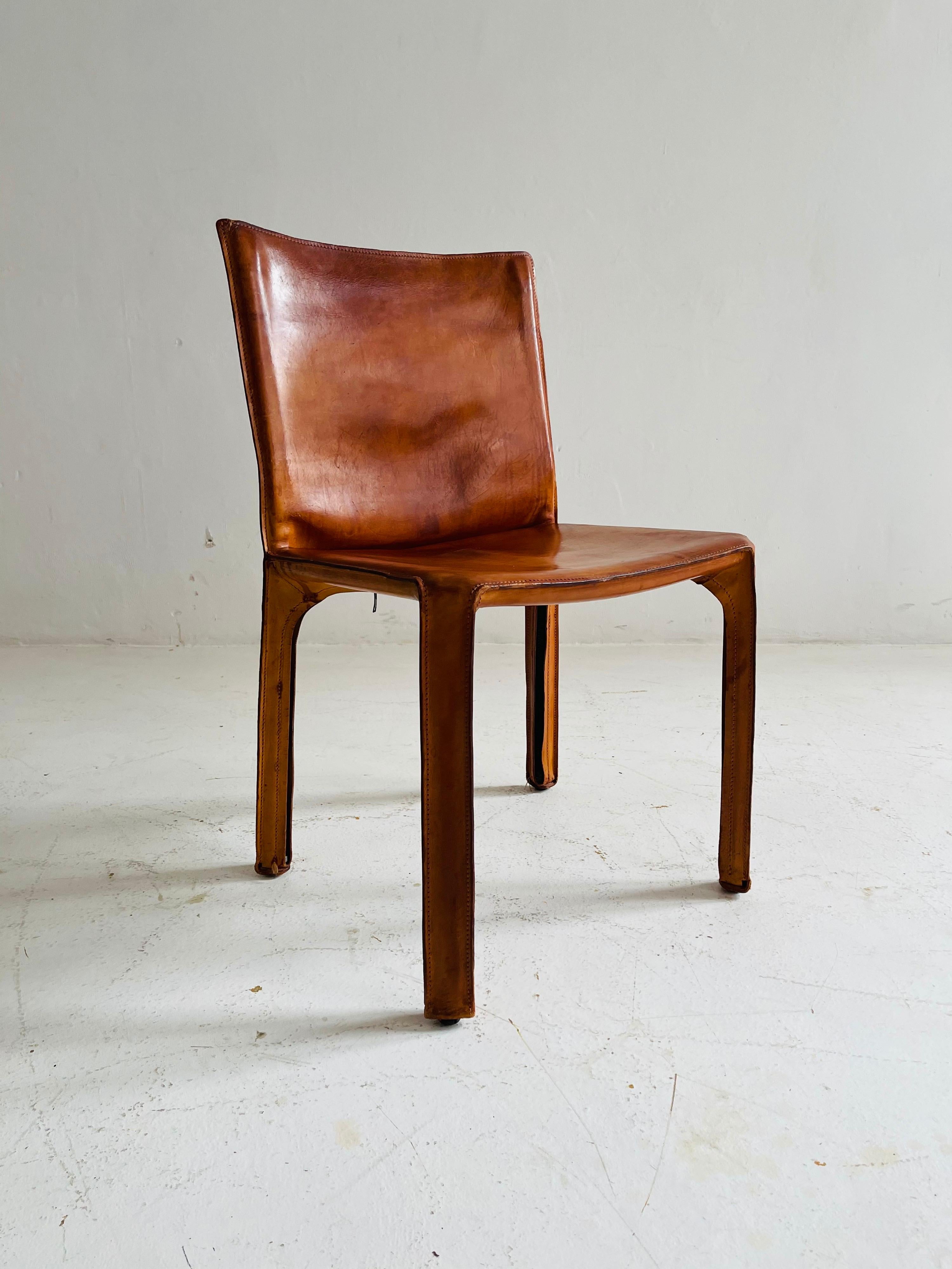 Mario Bellini CAB Chairs Set of Six by Cassina, Patinated Cognac Leather, 1970s 6