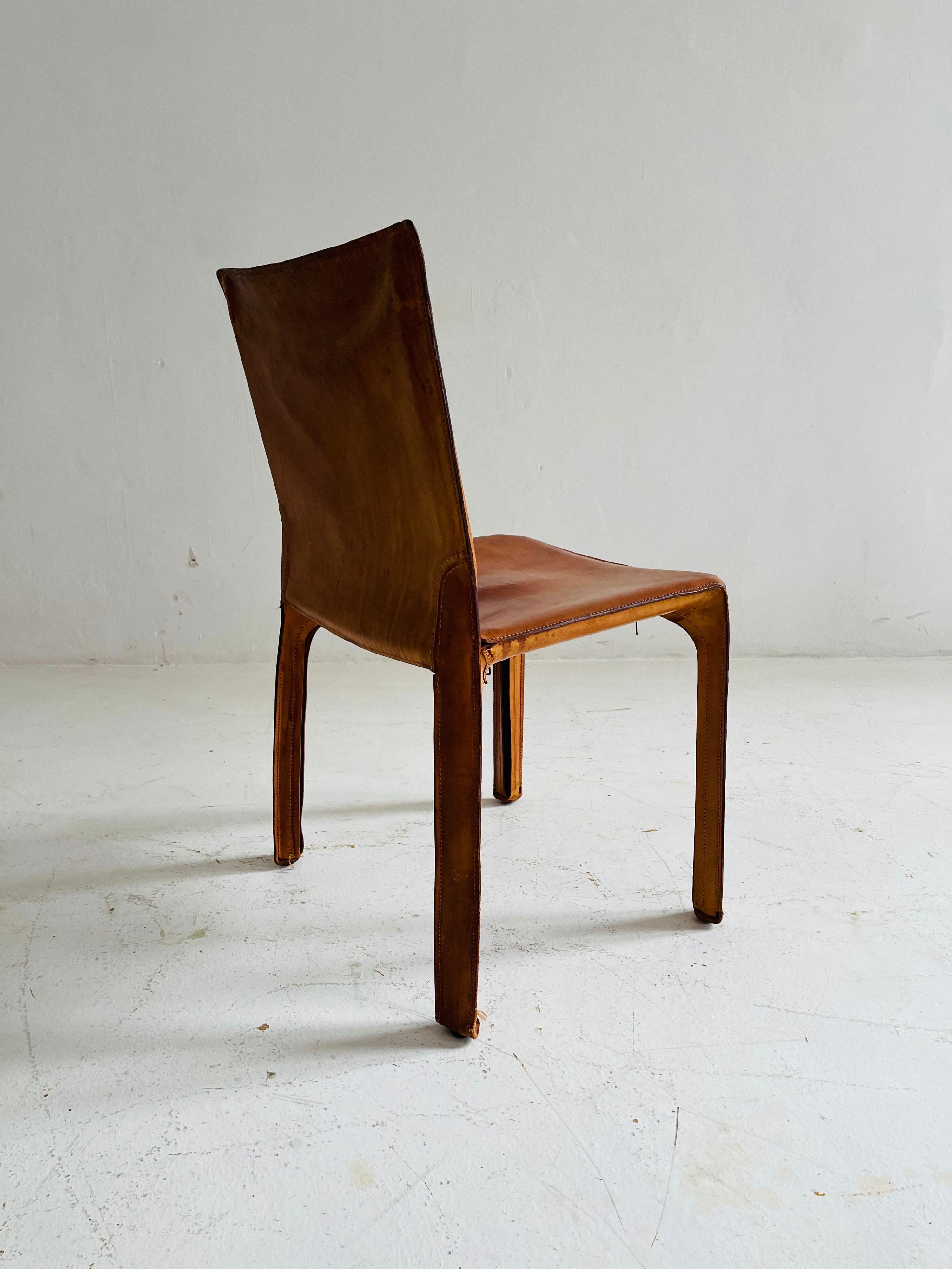 Mario Bellini CAB Chairs Set of Six by Cassina, Patinated Cognac Leather, 1970s 7