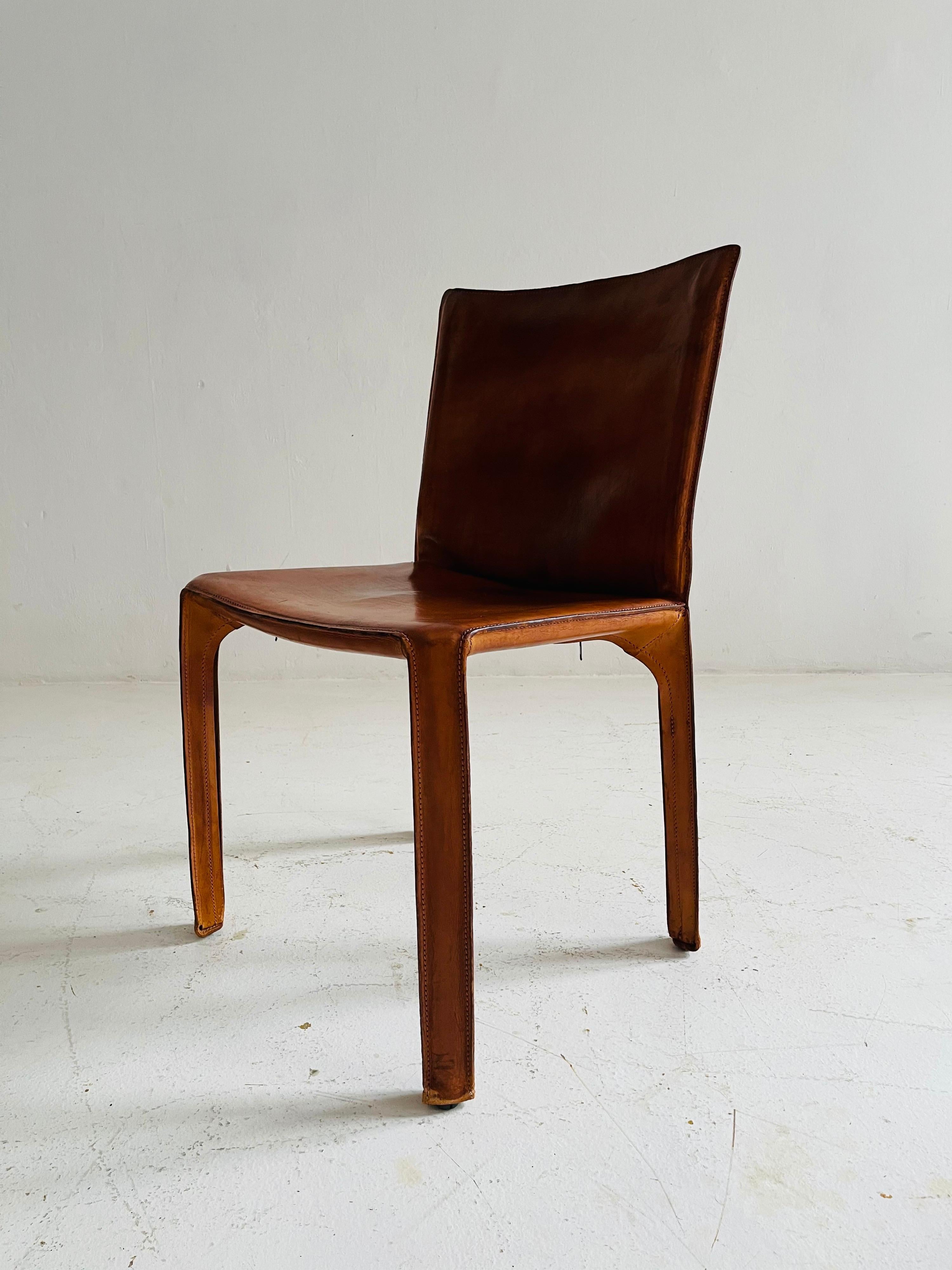 Mario Bellini CAB Chairs Set of Six by Cassina, Patinated Cognac Leather, 1970s 9