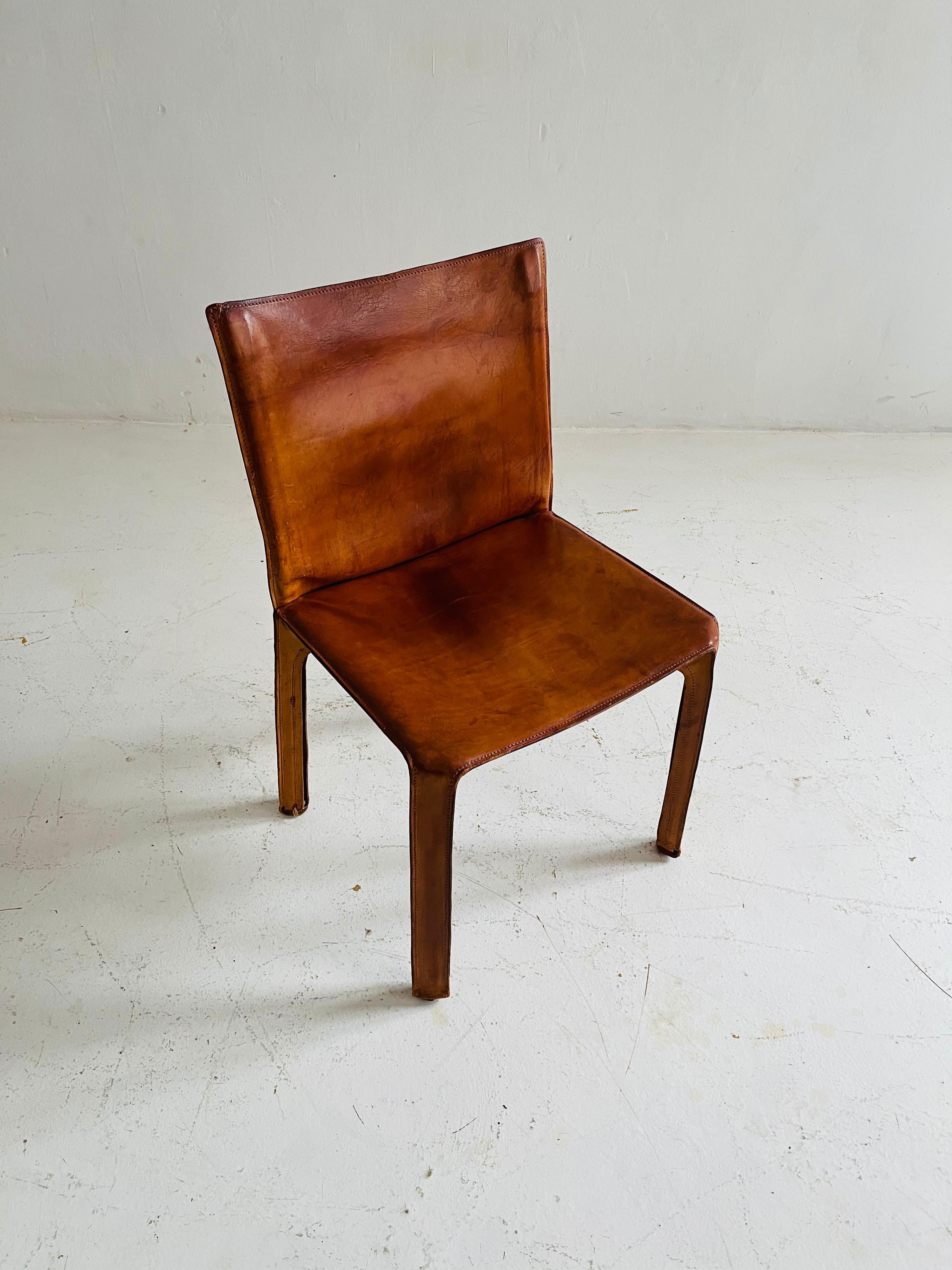 Mario Bellini CAB Chairs Set of Six by Cassina, Patinated Cognac Leather, 1970s 10