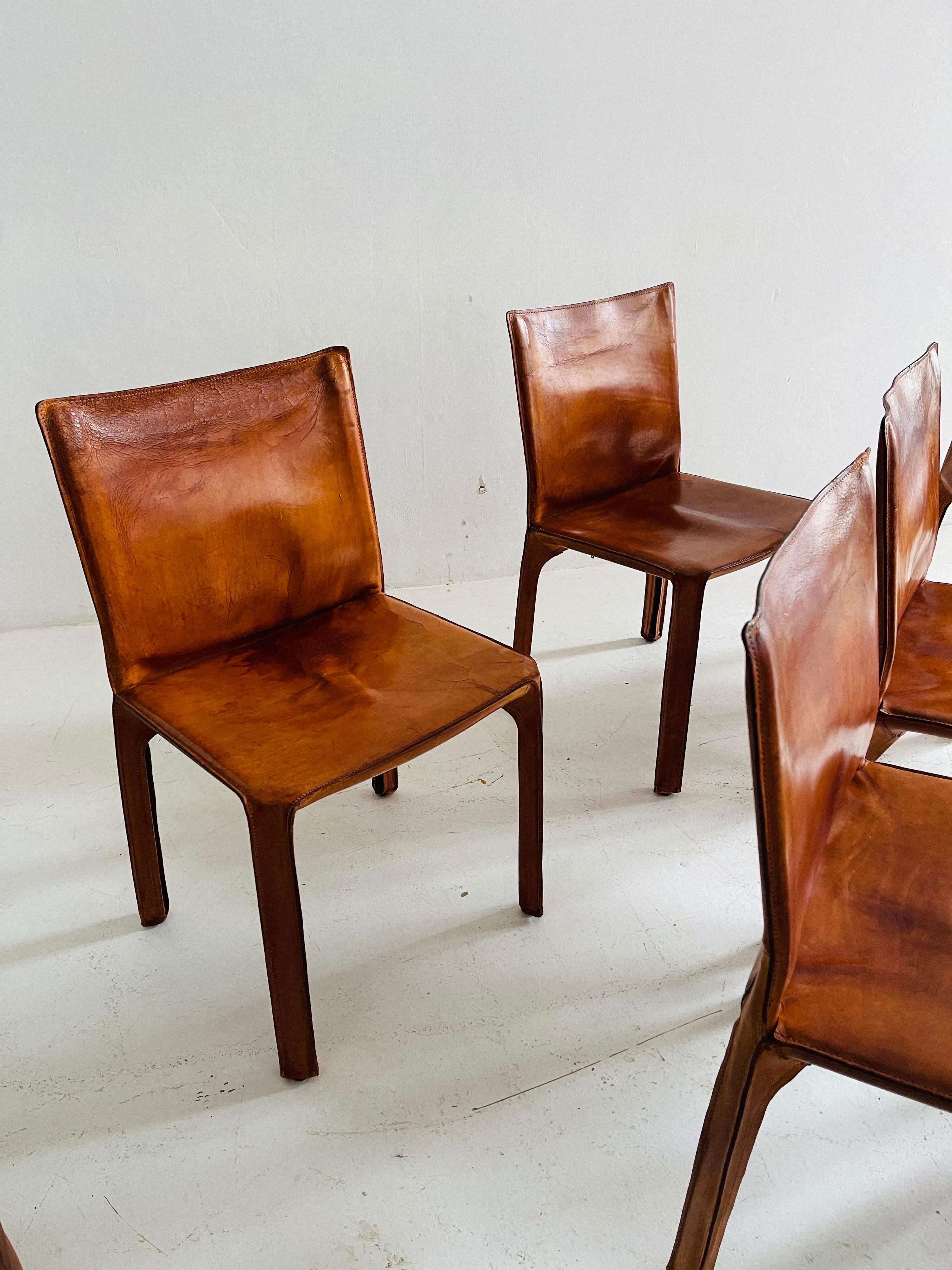 Mario Bellini CAB Chairs Set of Six by Cassina, Patinated Cognac Leather, 1970s 2