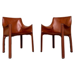 Vintage Mario Bellini "CAB" Leather Armchairs for Cassina, 1977, Set of 2