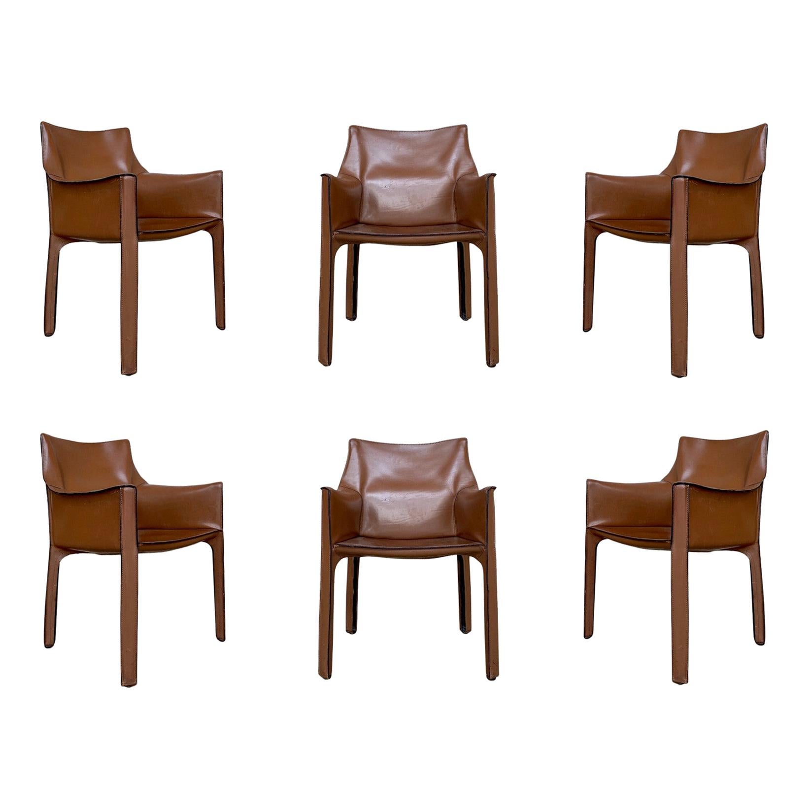 Mario Bellini "CAB" Leather Armchairs for Cassina, 1977, Set of 6