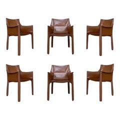 Vintage Mario Bellini "CAB" Leather Armchairs for Cassina, 1977, Set of 6
