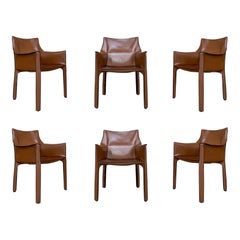 Mario Bellini "CAB" Leather Armchairs for Cassina, 1977, Set of 6