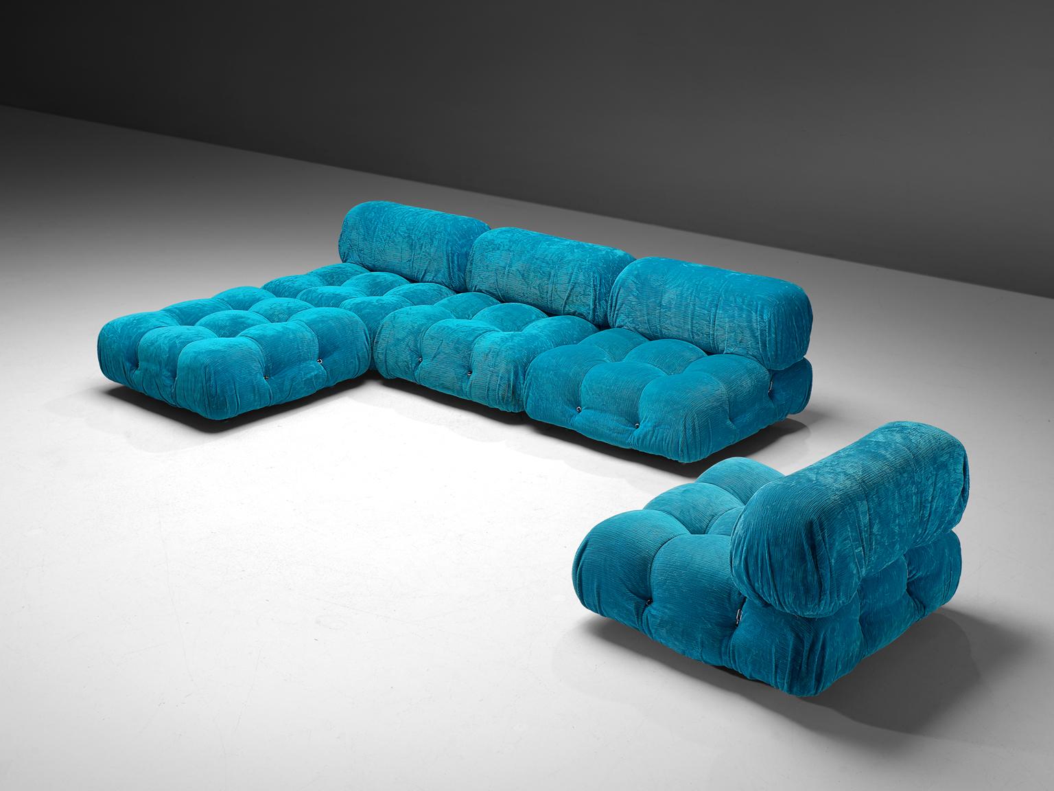 Mario Bellini, modular 'Cameleonda' sofa in light blue corduroy, Italy 1972.

The sectional elements of this sofa can be used freely and apart from one another. The upholstery on this piece features an original blue corduroy. The backs and armrests