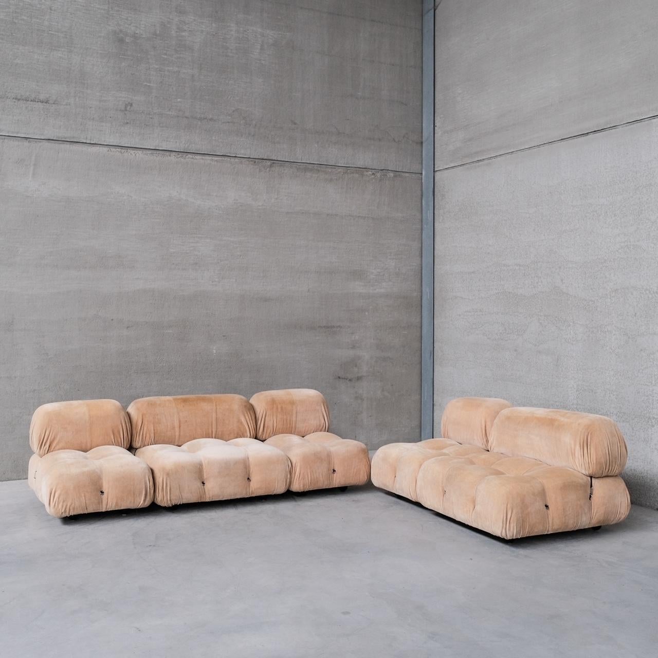 A five piece modular sofa by Mario Bellini for B&B Italia. 

Italy, c1970s, not a contemporary edition. 

Infamous 'Camaleonda' model. 

The modular nature of the sofa allows for creating different room scapes. We have other Camaleonda models