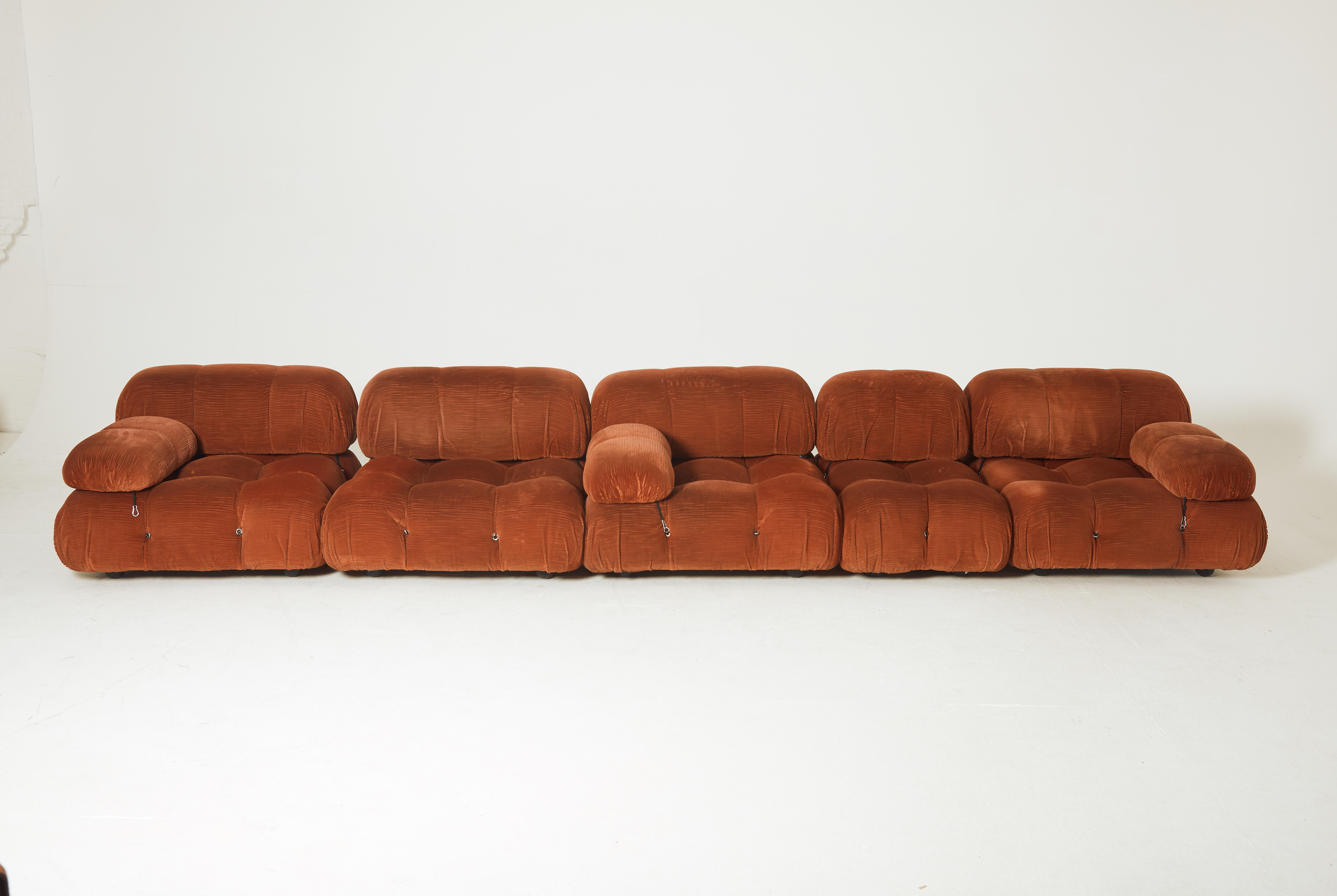 An extremely comfortable Mario Bellini Camaleonda modular sofa, made by C&B Italia (pre-B&B Italia), Italy, 1970s. Fabric is worn and damaged so this is sold for re-covering in your own choice of fabric. All parts are interchangeable. Can be