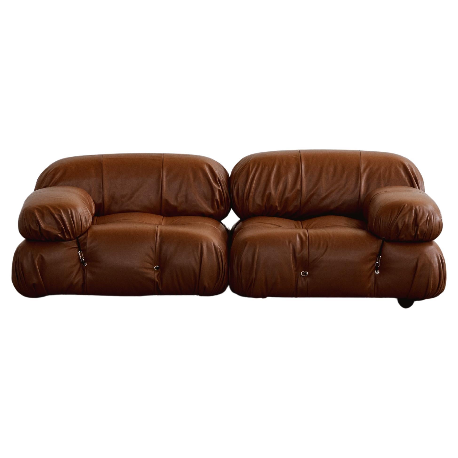 Mario Bellini “Camaleonda” Sofa for B&B Italia, Cognac Leather, 1970, Set of 2