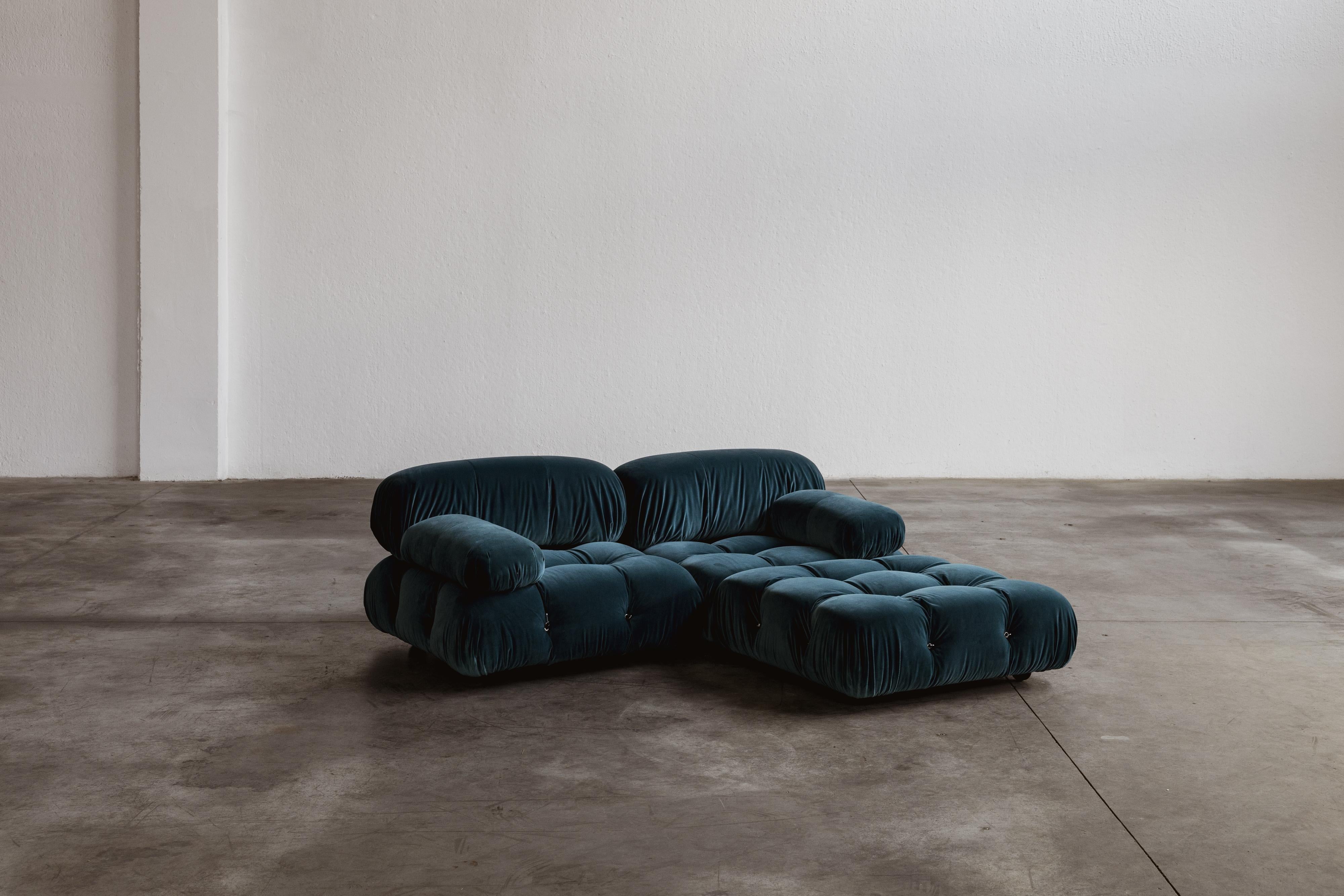 Mario Bellini Camaleonda Sofa für B&B Italia, Blauer Samt, 1970, 3er-Set im Zustand „Gut“ im Angebot in Lonigo, Veneto