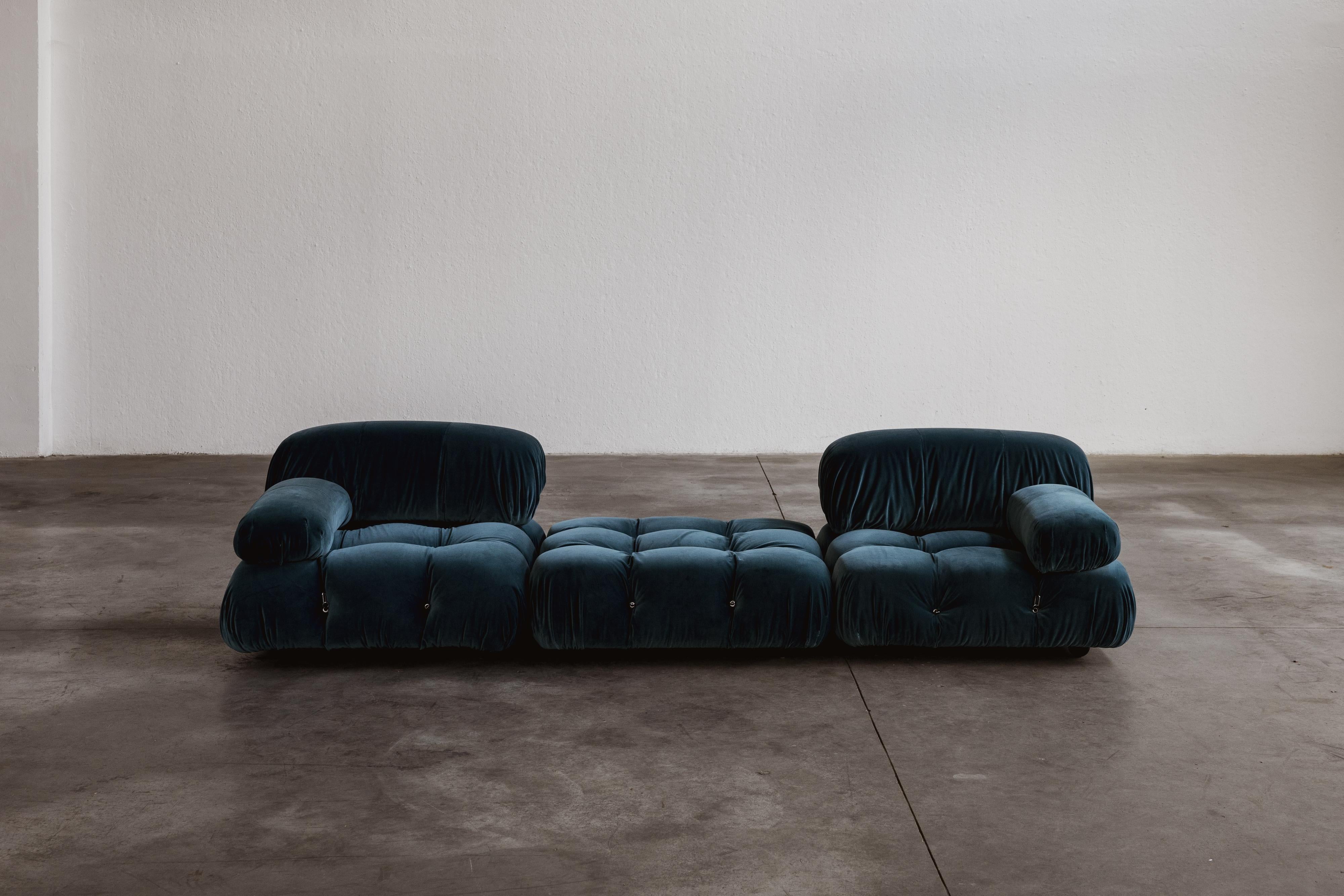 Mario Bellini Camaleonda Sofa für B&B Italia, Blauer Samt, 1970, 3er-Set im Angebot 2