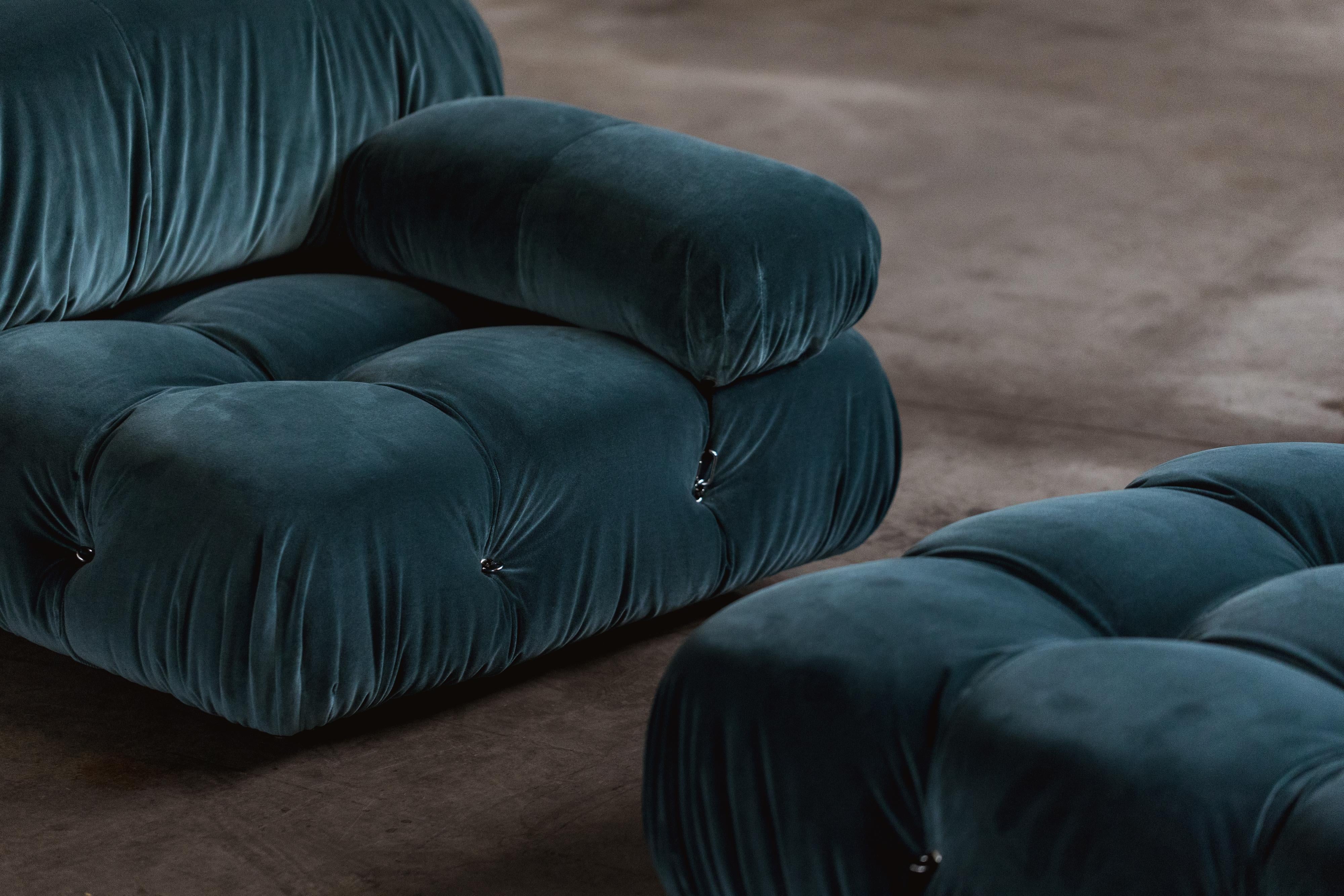 Mario Bellini Camaleonda Sofa für B&B Italia, Blauer Samt, 1970, 4er-Set im Angebot 6