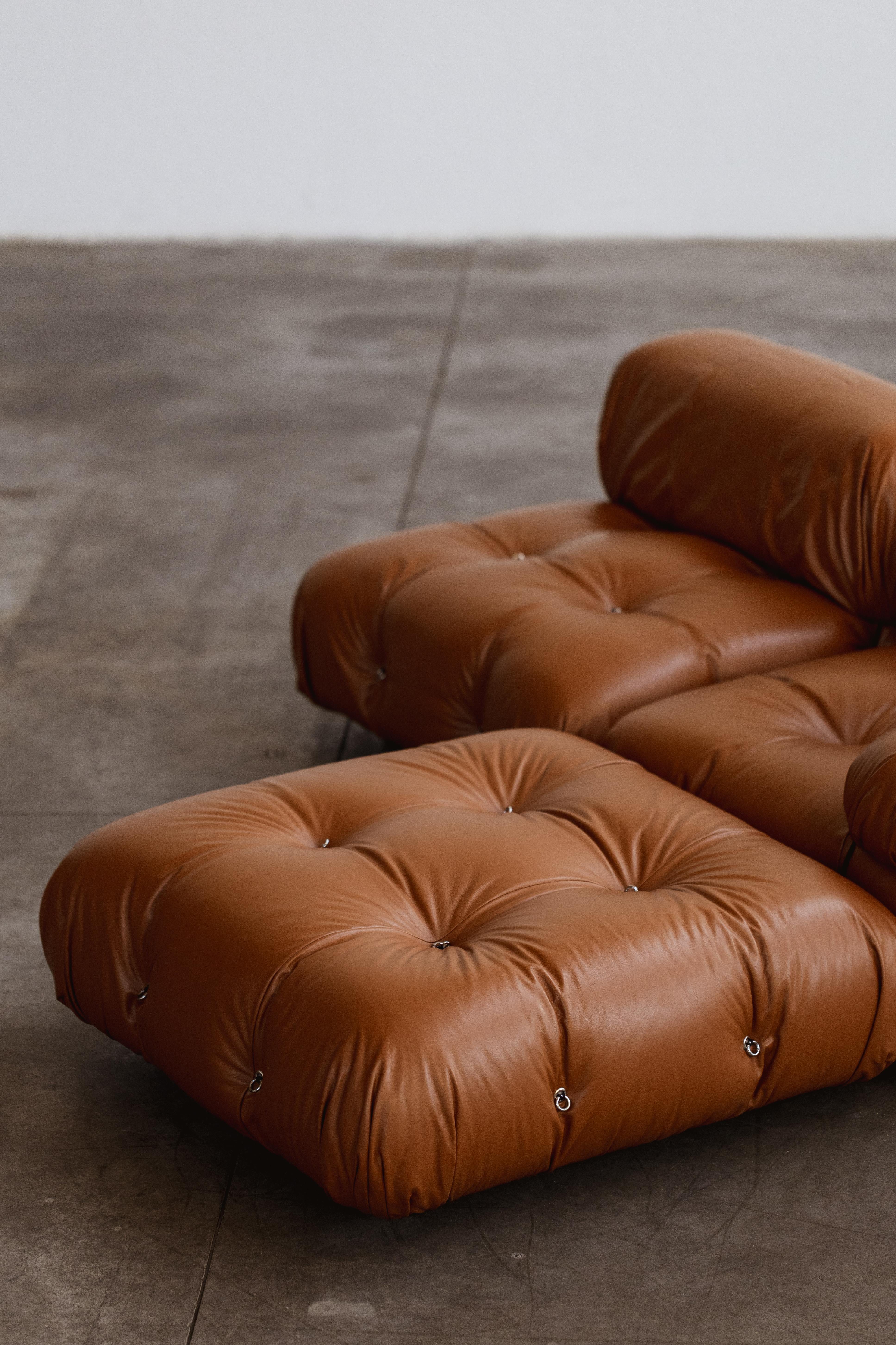 Italian Mario Bellini “Camaleonda” Sofa for B&B Italia, Cognac Leather, 1970, Set of 6 For Sale