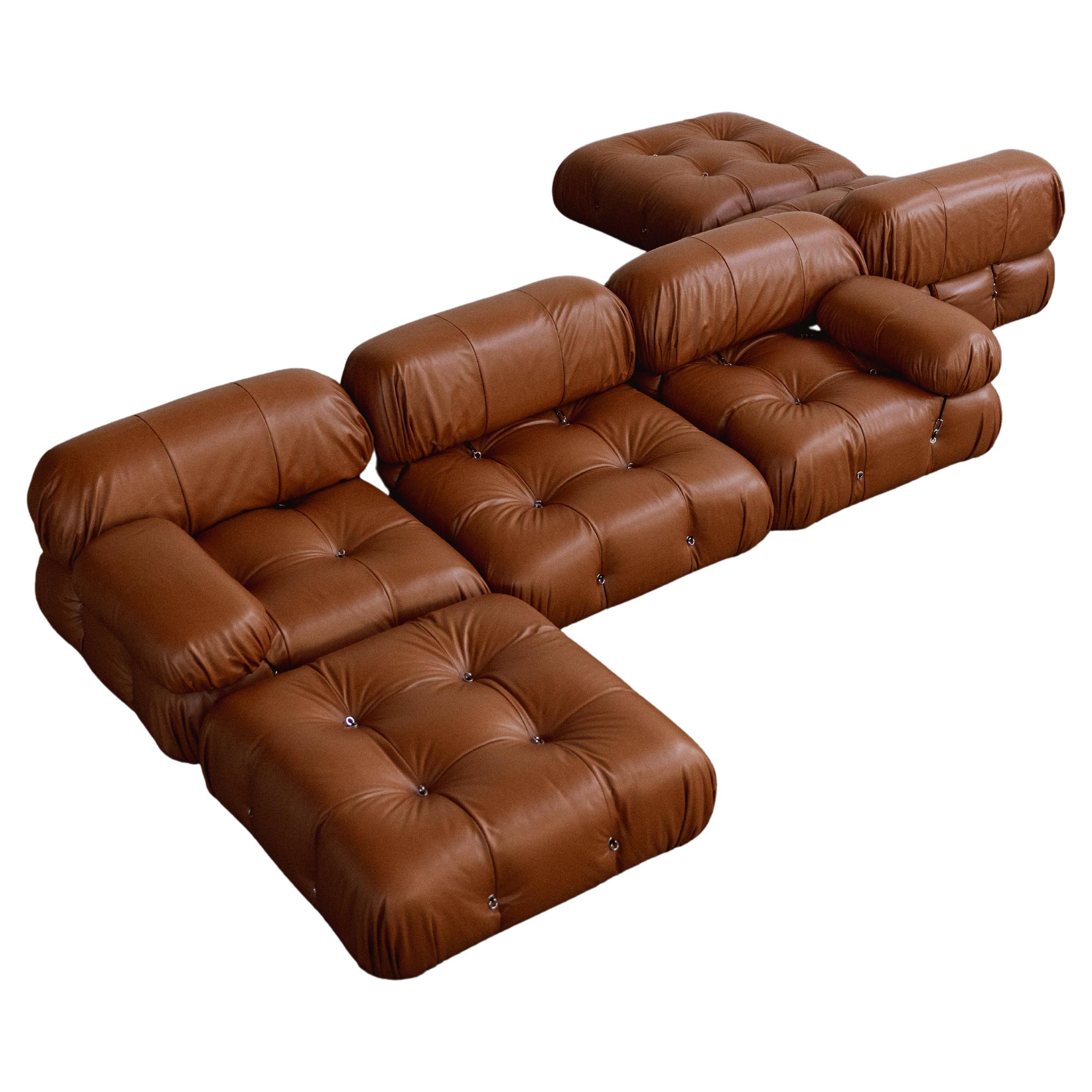 Mario Bellini “Camaleonda” Sofa for B&B Italia, Cognac Leather, 1970, Set of 6