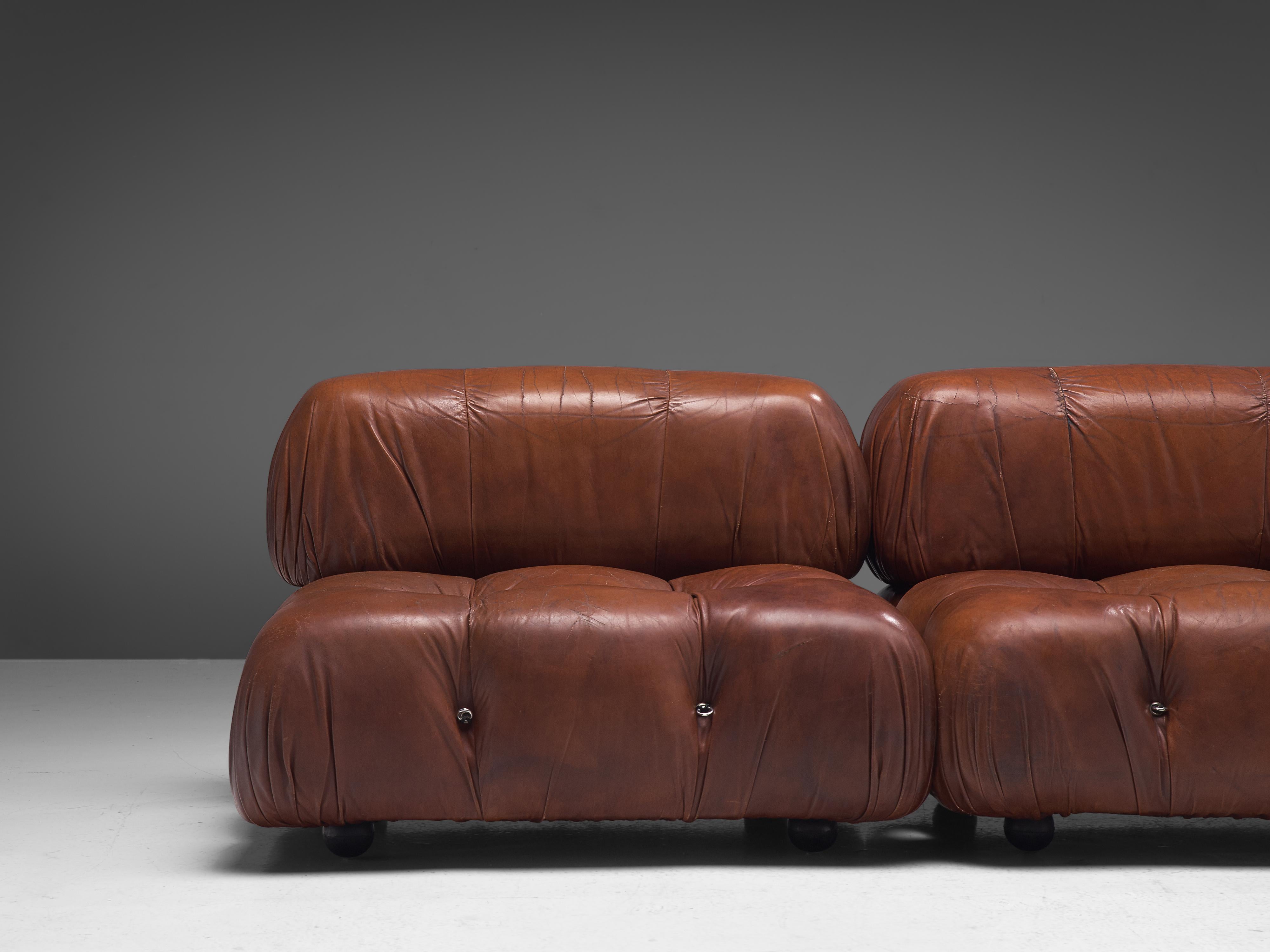 Mid-Century Modern Mario Bellini 'Camaleonda' Modular Sofa in Brown Leather