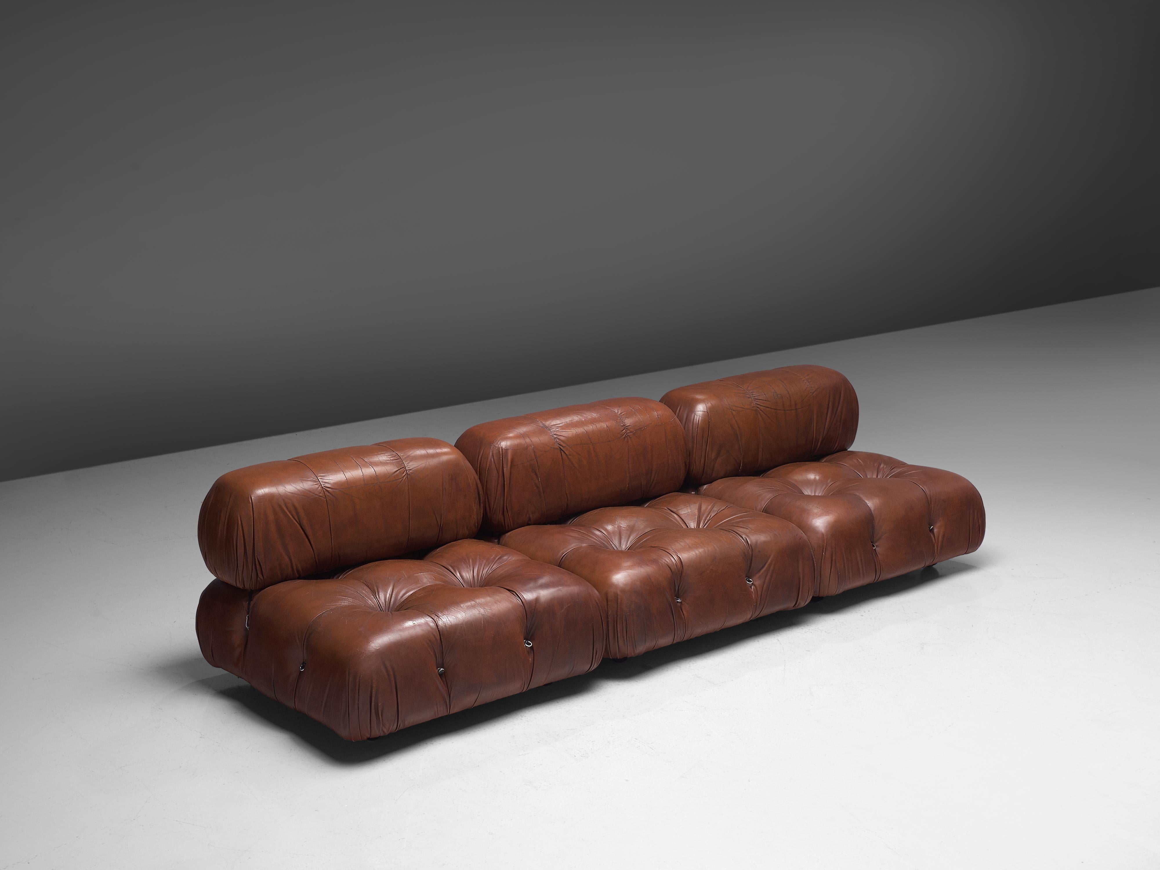 Italian Mario Bellini 'Camaleonda' Modular Sofa in Brown Leather