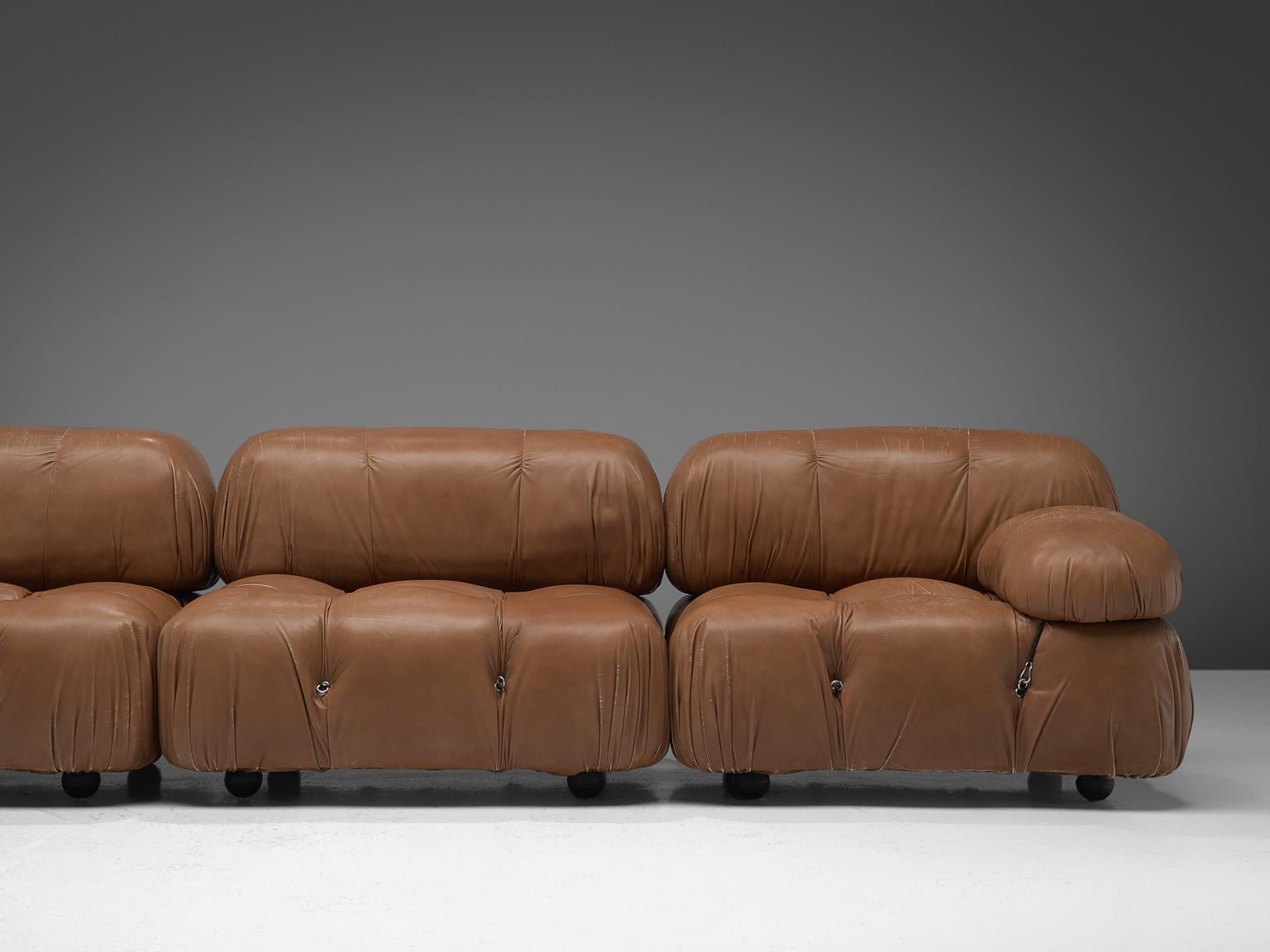 Italian Mario Bellini 'Camaleonda' Modular Sofa in Original Brown Leather