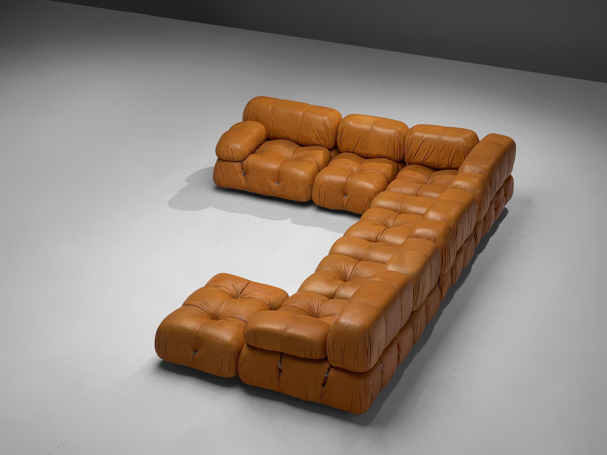 Italian Mario Bellini 'Camaleonda' Modular Sofa in Original Cognac Leather