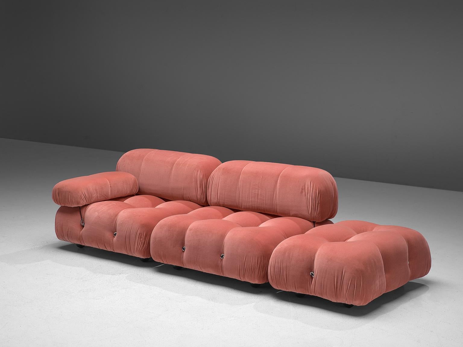 Mario Bellini, modular 'Cameleonda' sofa in pink fabric, Italy, 1972.

The sectional elements of this sofa can be used freely and apart from one another. The upholstery on this piece features original pink velvet. The backs are provided with rings