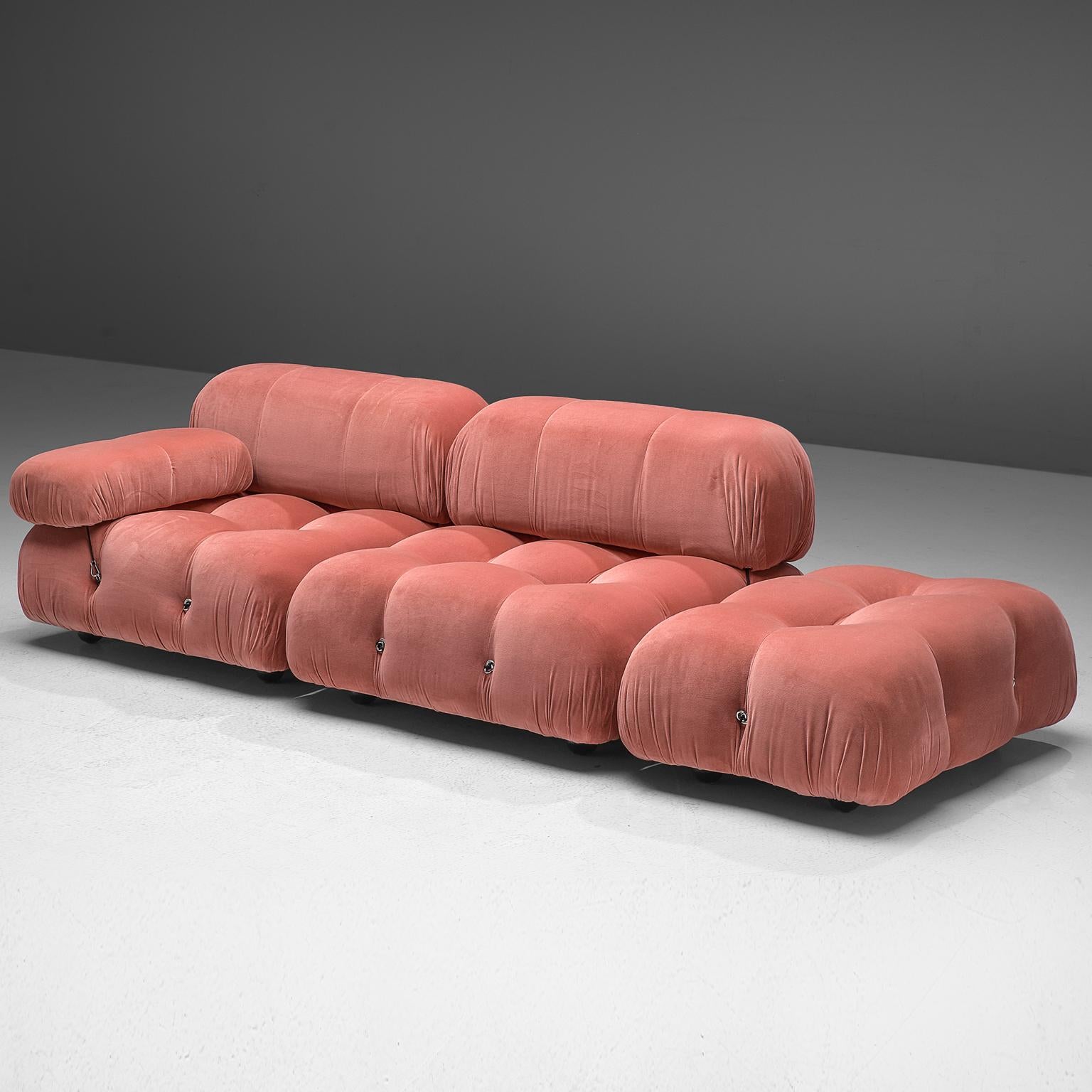 Mario Bellini, modular 'Cameleonda' sofa in pink fabric, Italy, 1972.

The sectional elements of this sofa can be used freely and apart from one another. The upholstery on this piece features newly upholstered pink velvet. The backs are provided
